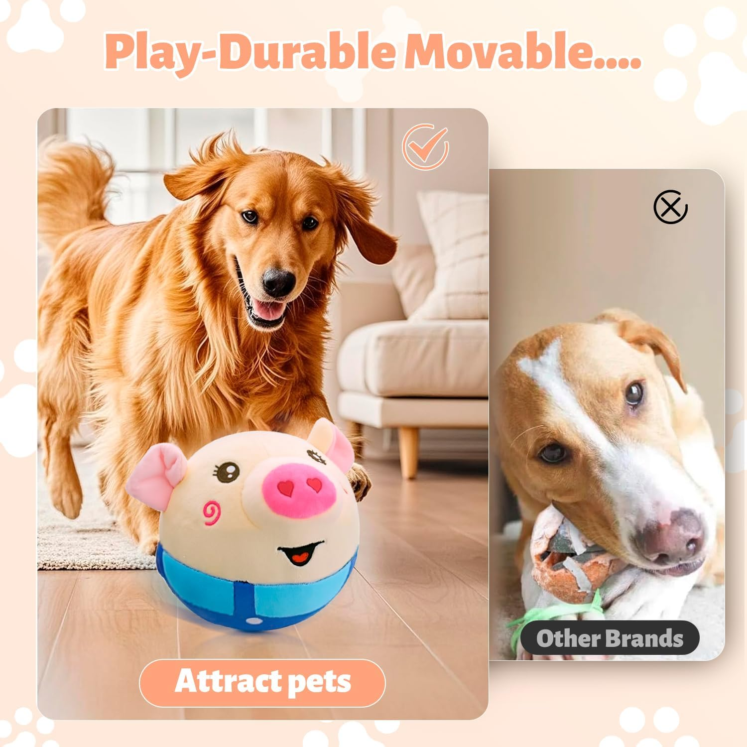 LOVELEDI Interactive Dog Toy Pig - Jumping Squeaky Dog Toys with Recording and Music Modes, Rechargeable Durable Motion Activated Automatic Rolling Ball For/Small/Medium/Large Dogs Indoor & Outdoor image number 3