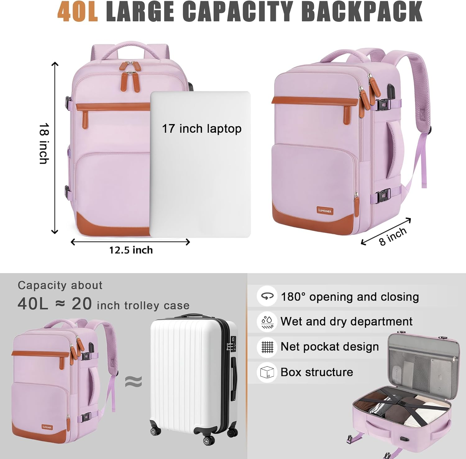 Velaybor Travel Backpack with USB Charging Port|Waterproof Carry-On Bag|Business Laptop Backpack for Men & Women image number 4