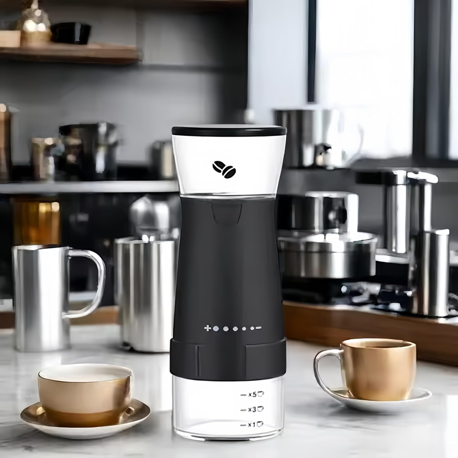 Azragon Coffee Grinder Electric - USB Rechargeable, Type-C Fast Charging, 1200Mah Battery for 25 Cups, Compact Travel & Home Use, Grinds 20G/Single or 60G/Bulk(Black)