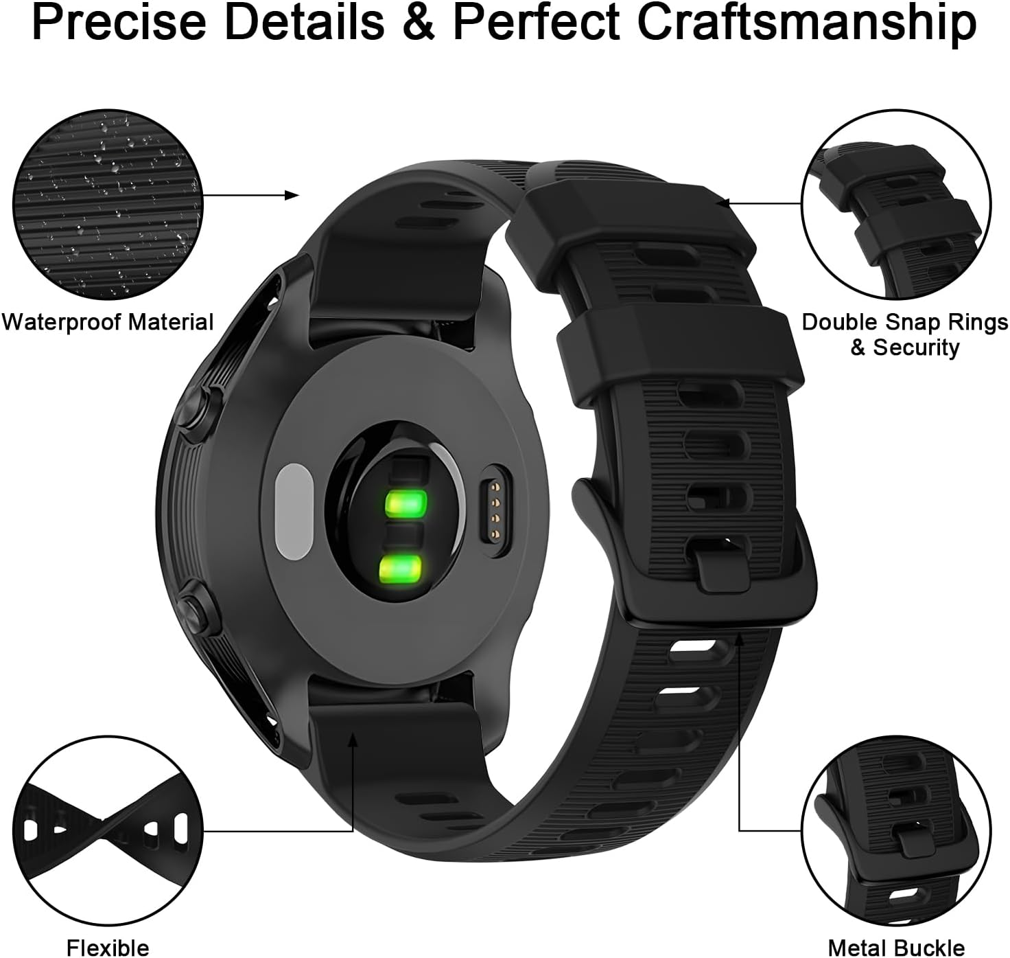 Leonids Bands for Garmin Forerunner 945 Band/Forerunner 935 Bands without Pins, Soft Silicone Sport Band for Garmin Fenix 6 GPS/6 Pro GPS Sapphire, Fenix 5/5 Plus, Approach S60 for Men (Not for Forerunner 945 Music)