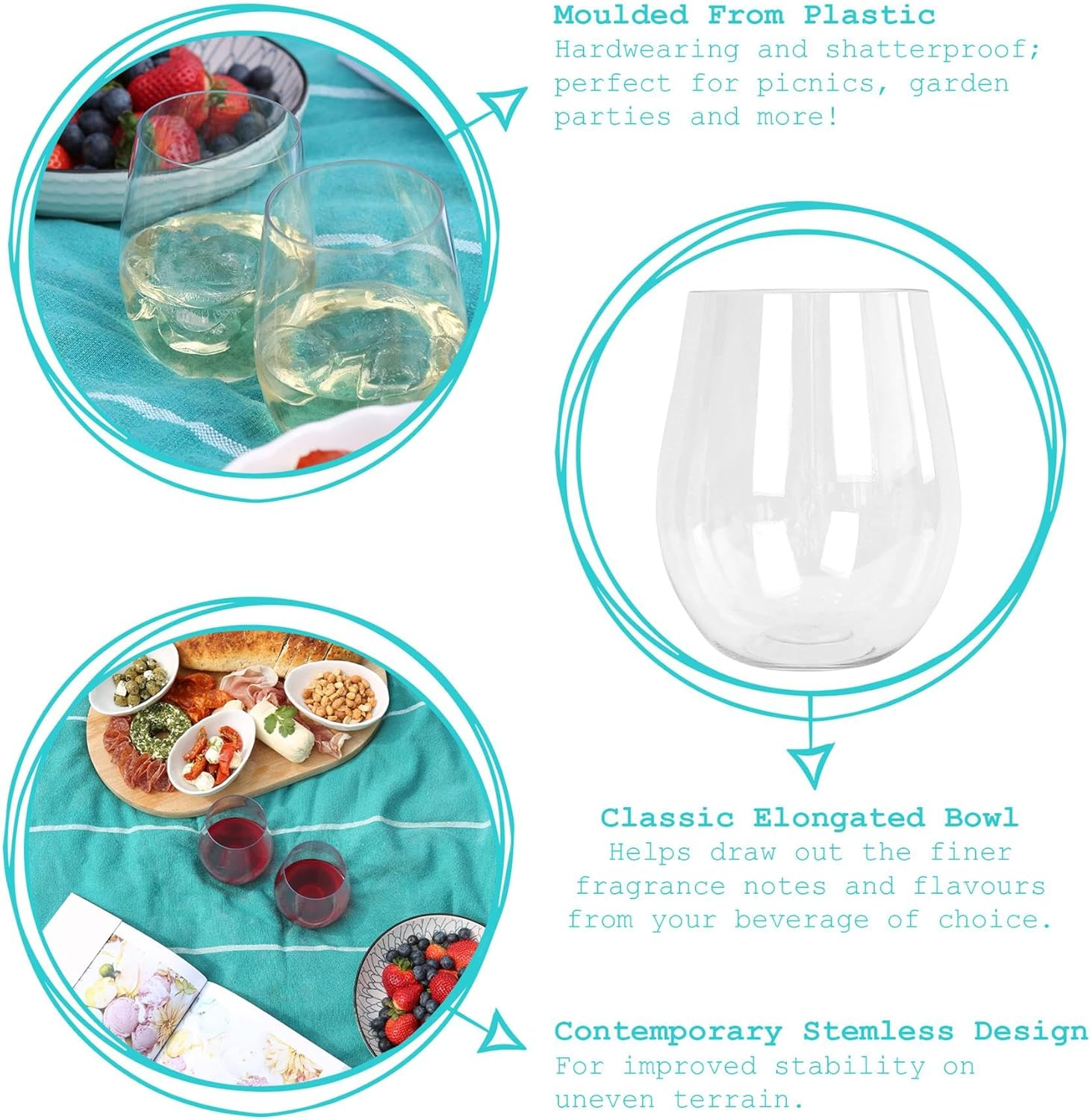 Argon Tableware Reusable Plastic Glasses - 600Ml - Pack of 12 - Stemless Wine Glasses - Clear Cocktail Champagne Tumbler Drinking Cups for Garden, Parties, Weddings, BBQ and Picnic image number 5