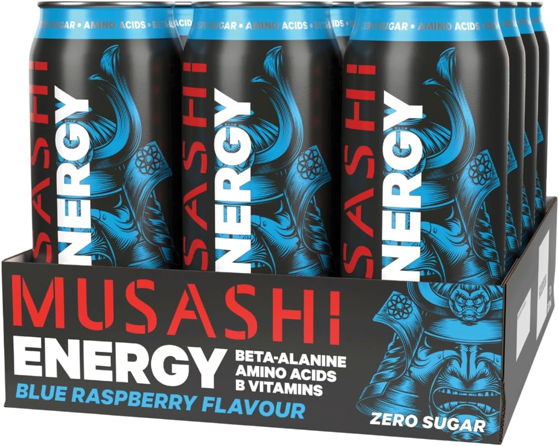 Musashi Energy Drink, Blue Raspberry Flavour, 12 X 500Ml &ndash; Performance Energy with Caffeine, Bcaas & Zero Sugar image number 3