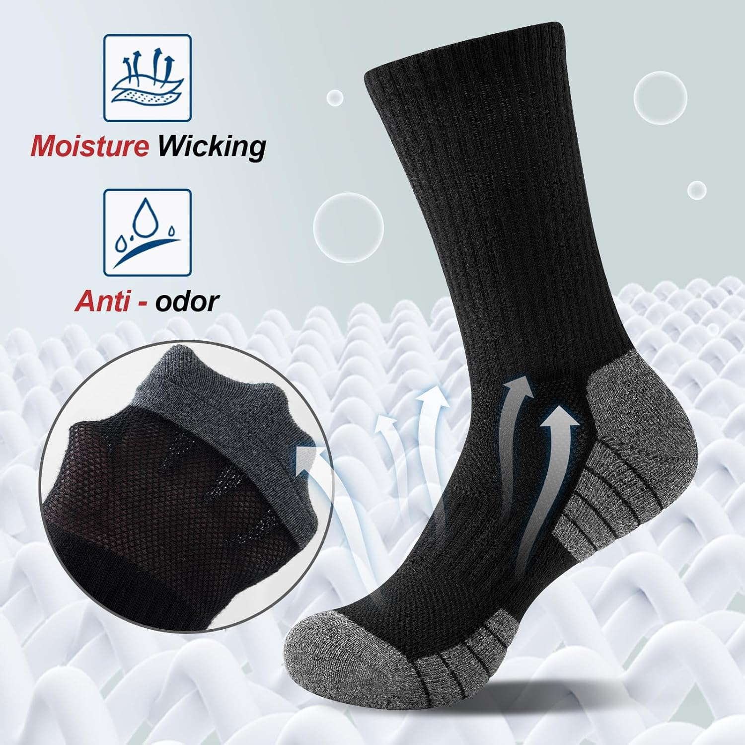 (6 Pairs) Athletic Gym Crew Socks, Cushioned Sports Calf Socks Breathable Cotton Running Hiking Socks for Men Wome image number 3