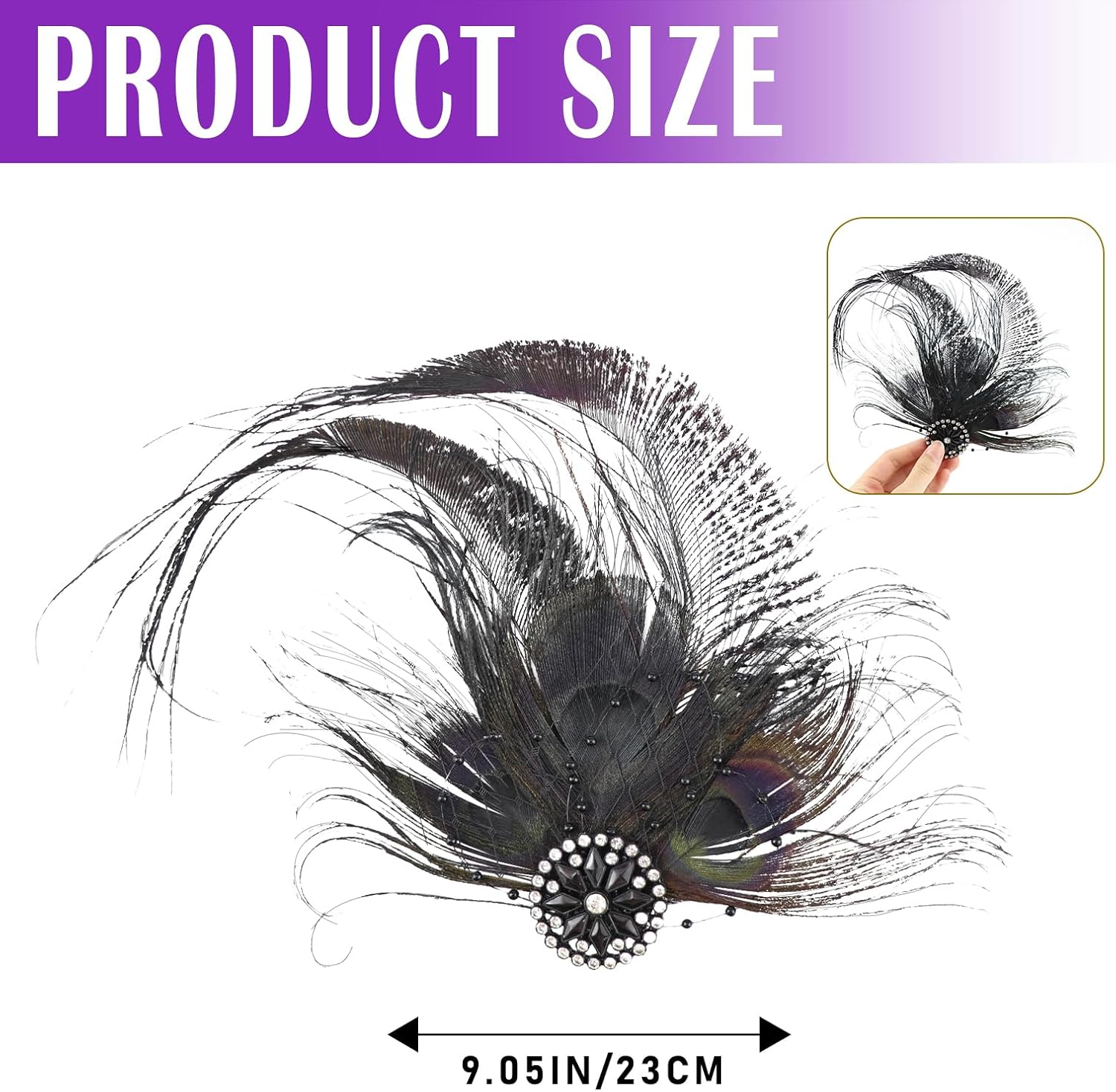 FERCAISH Women'S Feather Mesh Hair Clip 20S Hair Clip Vintage Costume Hair Accessories Fascinator Headwear for Women Birthday Wedding Party (Black)