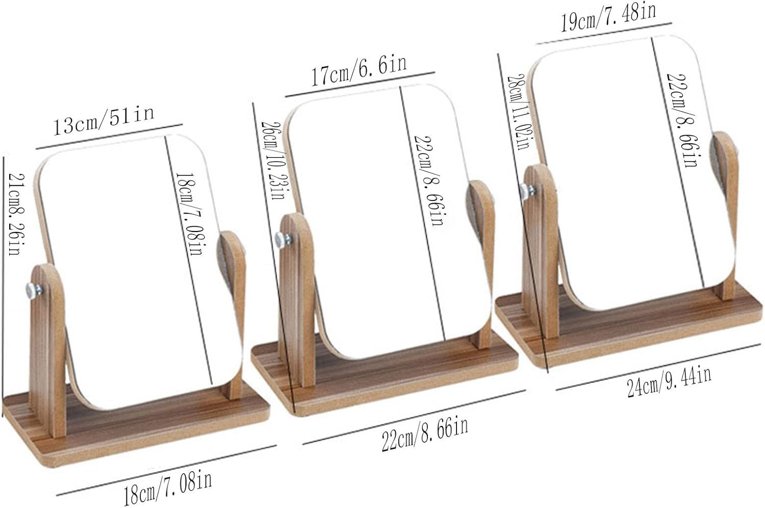 Cosmetic Mirror,With Natural Bamboo Stand,Magnification Double-Sided 360-Degree Rotating Magnifying Mirror,Portable Tabletop Mirror,Bathroom Shaving Makeup Mirror,Desk Mirror,Vanity Mirror（Medium - Medium image number 5