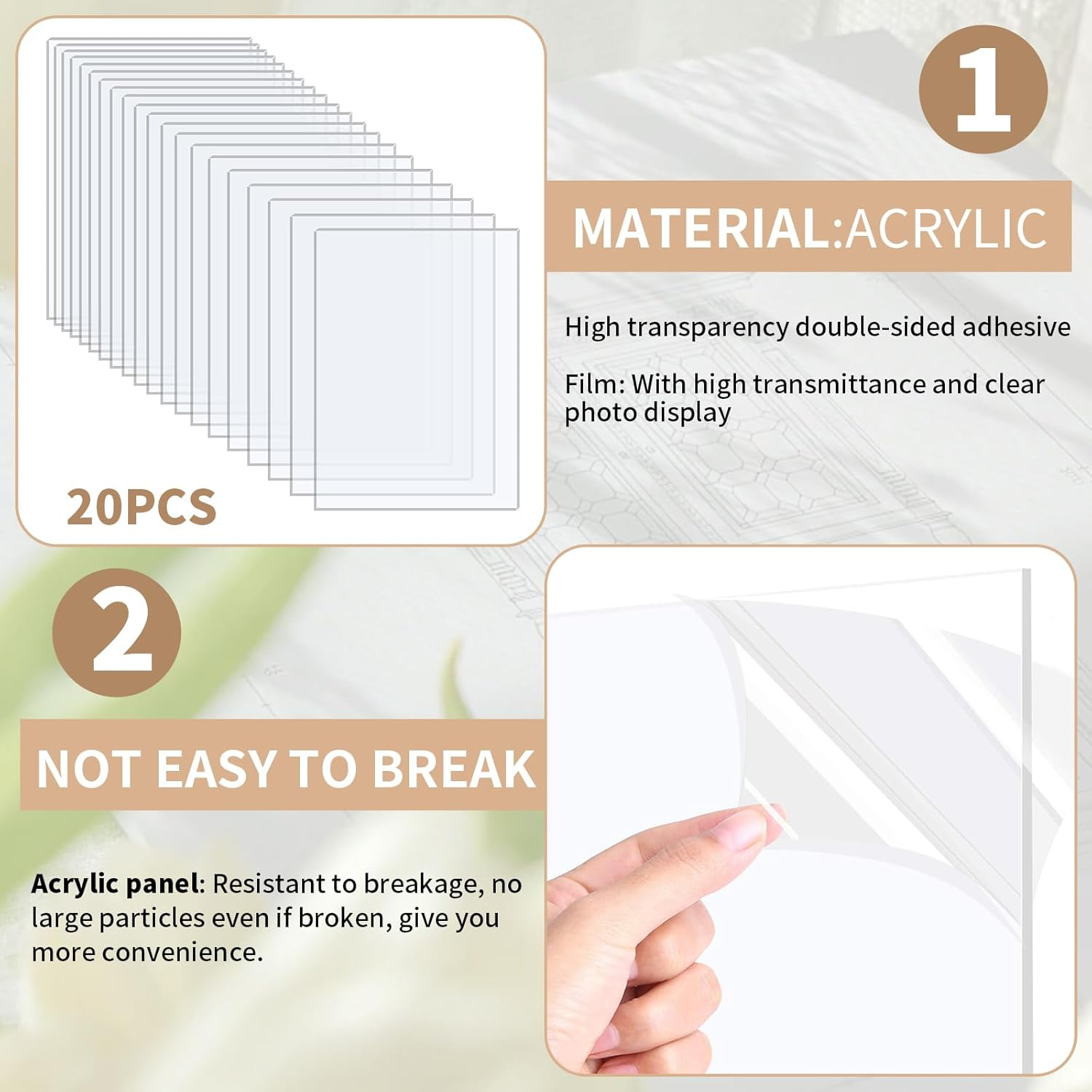 20 Sheet Transparent Acrylic Painting Boards, Lightweight Clear Extruded Plexiglass with Protective Paper for Craft DIY Display Projects, 5X7'' Clear Acrylic Sheets for Picture Frame Glass Replacement
