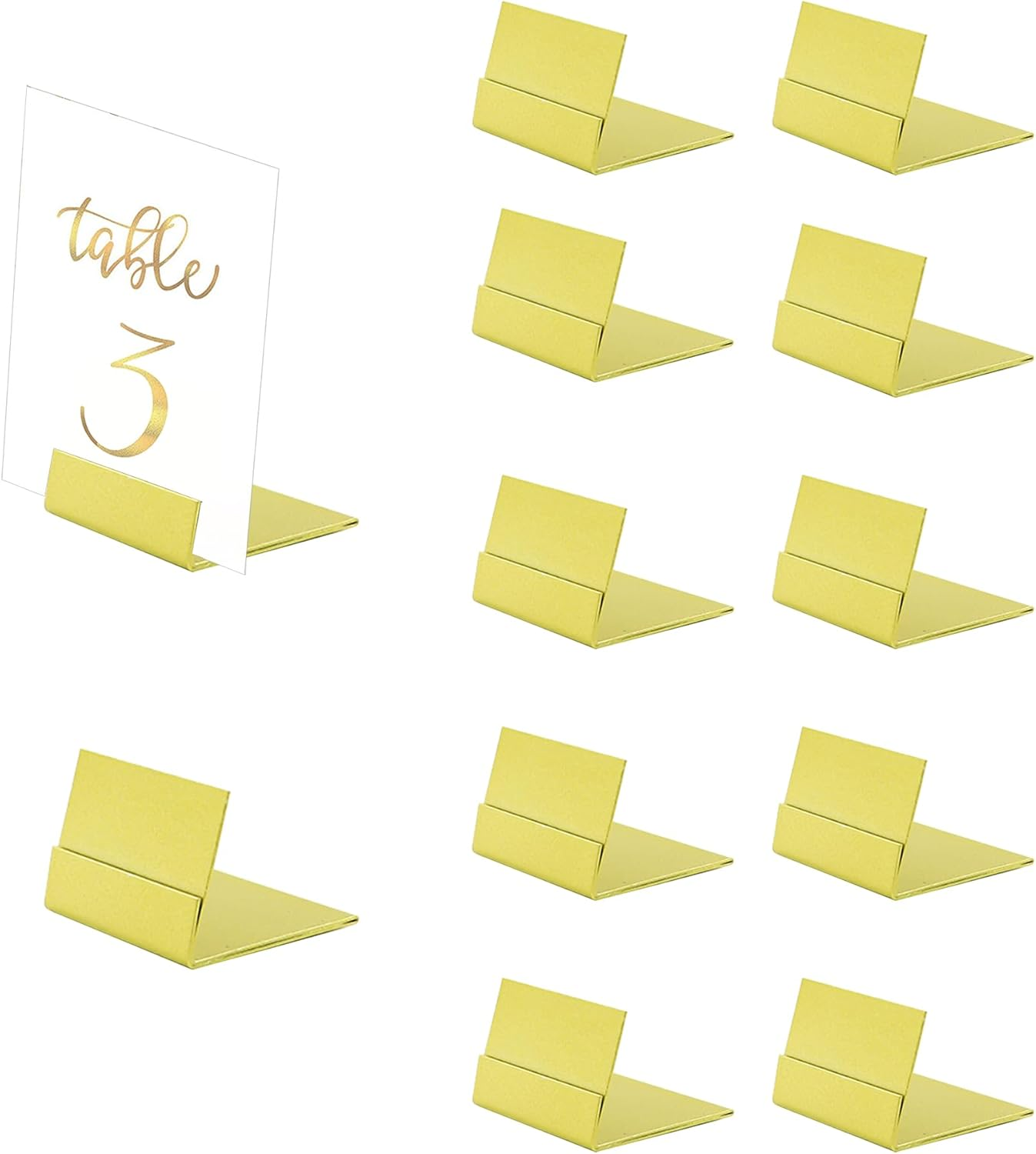 ORNAROVI 12 PCS Gold Table Card Holders, Metal Table Number Stands, L-Shaped Placecard Holders for Table Price Tags Food Signs, Vintage Number Holder for Wedding Reception (Gold) image number 1