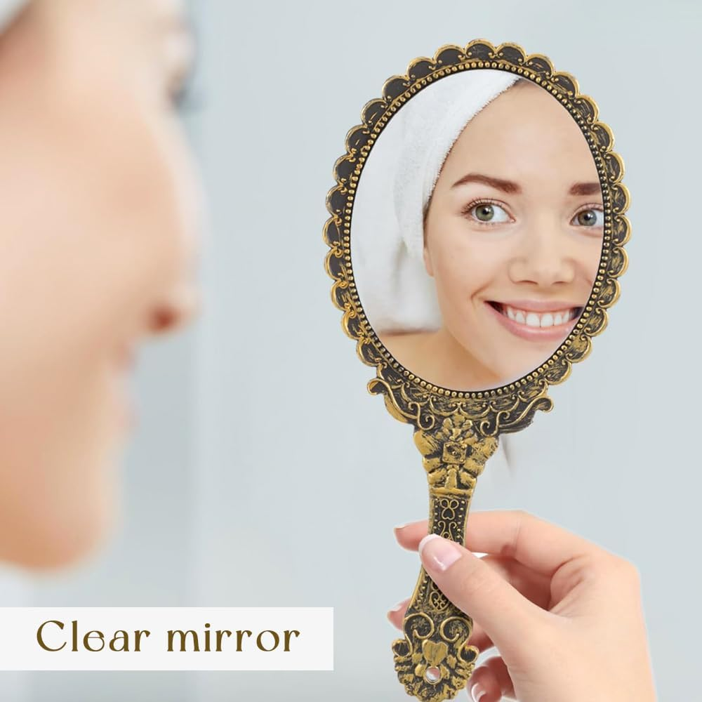 2 Pack Vintage Handheld Mirrors,Portable Held Decorative Mirrors,With Handle,Embossed Flower,Oval Shaped,Small Makeup Mirror,For Makeup,Hair Styling,Skin Care image number 4