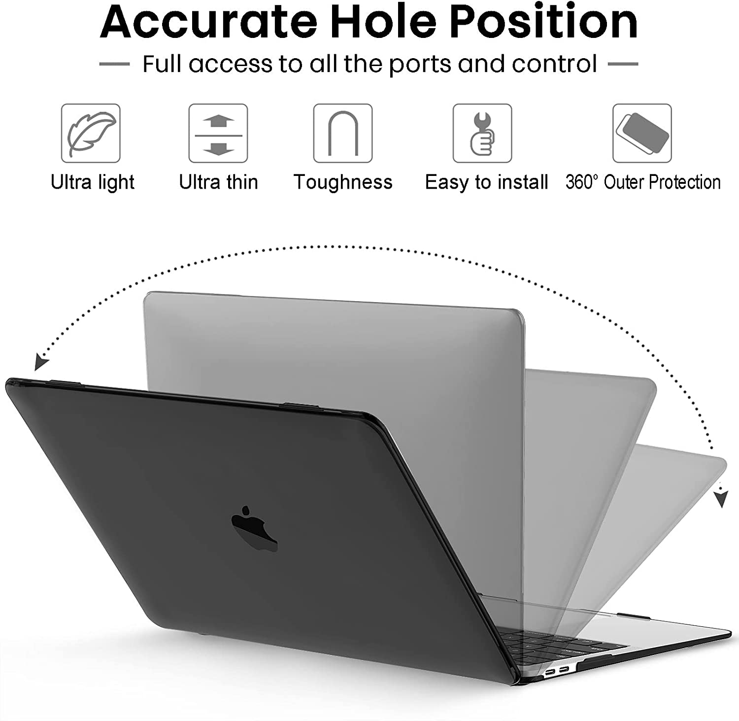 Gahwa Case Compatible with Macbook New Air 13 Inch 2020/2019/2018 (Model: A1932/A2179/A2337), Ultra Thin Protective Plastic Hard Case, Easy to Wipe, Smooth Case Cover - Black