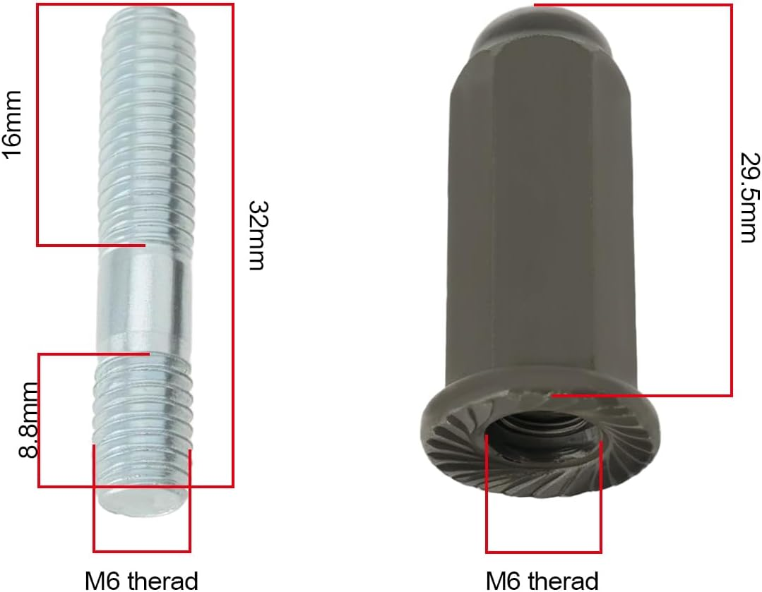 2 Set M6 Exhaust Pipe Stud Nut Bolt Set GY6 50Cc 110Cc 125Cc 140Cc 160Cc 200Cc for Pit Dirt Bike Quad ATV 4 Wheeler Dune Buggy Motors image number 6