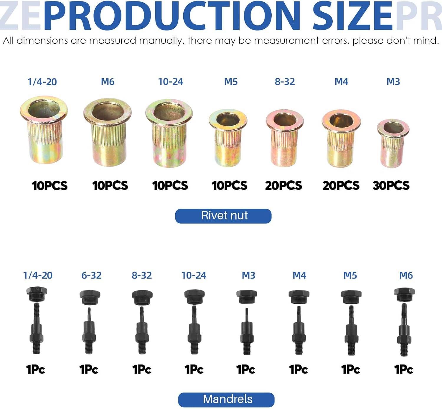 Glarks 120Pcs Rivet Nut Tool with Mandrel and Rivet Nut Kit, Threaded Insert Hand Riveter Nutsert Tool Rivet Gun with 8Pcs Metric & SAE Mandrel M3 M4 M5 M6 1/4-20 10-24 8-32 6-32 and 110Pcs Rivet Nut image number 5