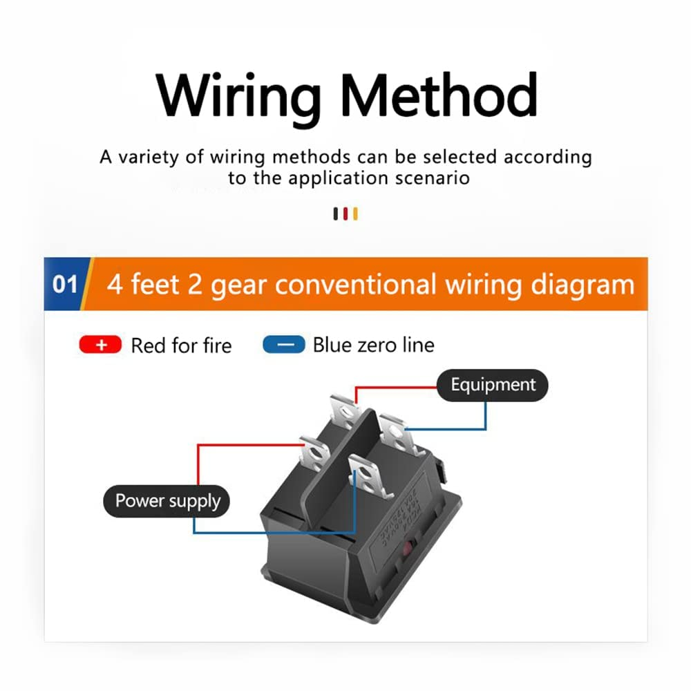 Rocker Switch,4 PCS on off Switch 4 Terminals Red Light Rocker Toggle Switch On/Off DPST 4 Pin 16A 250VAC