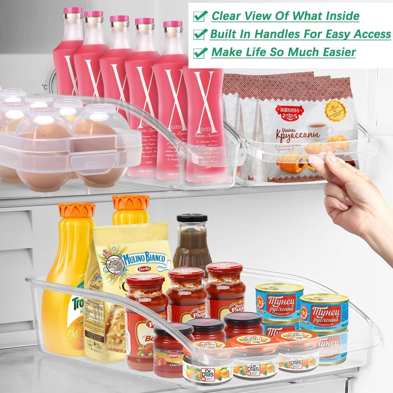 10 Pack Fridge Organizer, Clear Plastic Refrigerator Storage with Egg Holder, Pantry Storage Containers for Kitchen Cabinets, Countertops, Fridge Storage for Fruit Cans Drinks Fridge Organizer image number 3