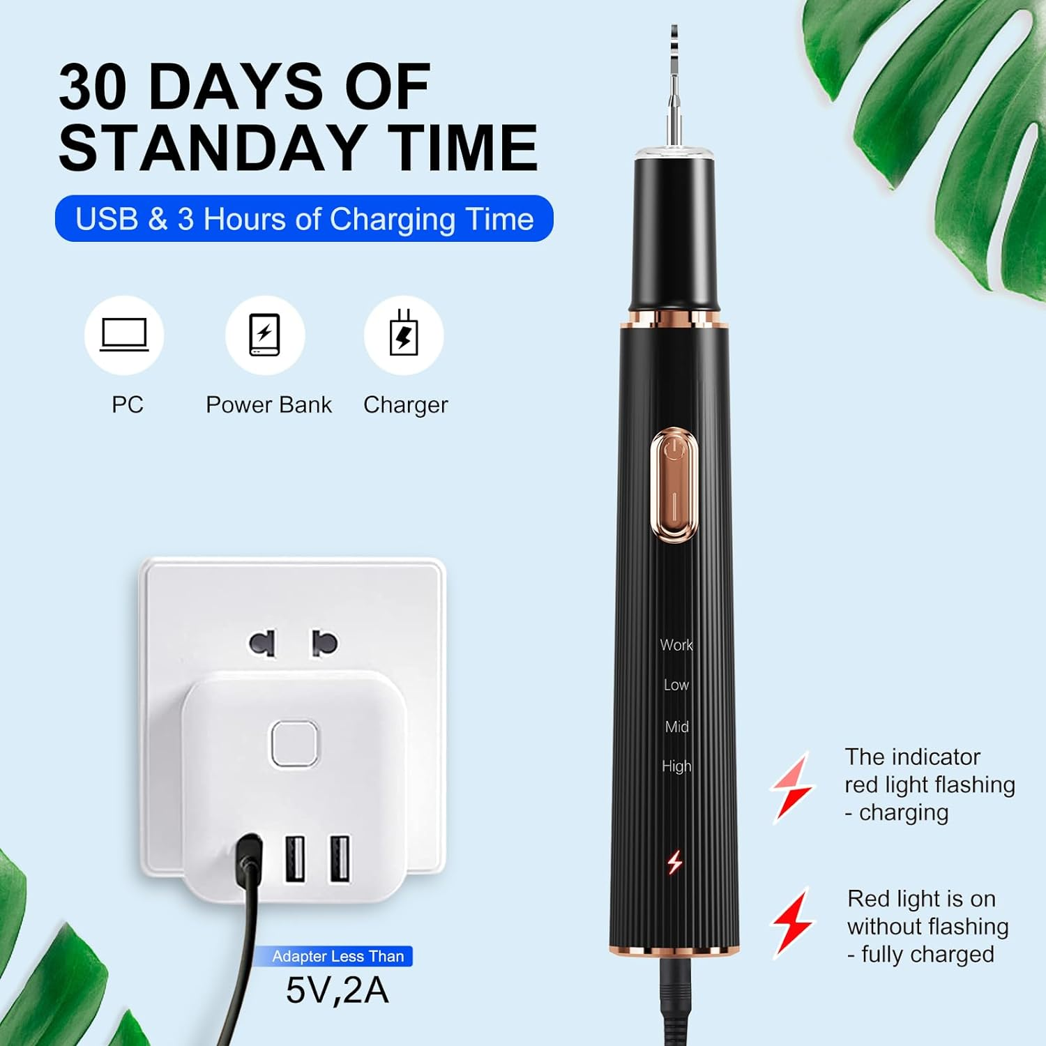 Plaque Remover for Teeth - Tartar Remover for Teeth 3 Modes and 4 Replaceable Heads, Plaque Remover Rechargeable with Mirror image number 2