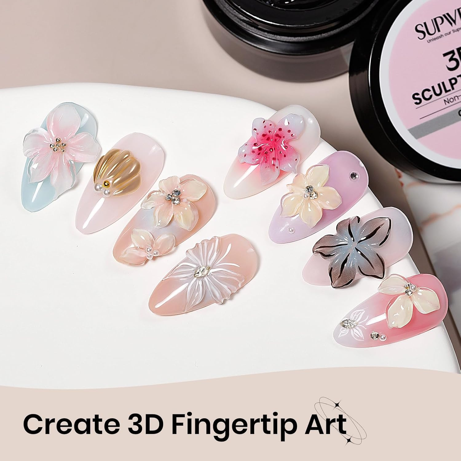 3D Nail Gel Clear Nail Sculpting Gel Non-Sticky Hand 3D Gels for Nail Art with Silicone Pen Sculpting 3D Modeling Manicures Salon Home DIY 15G image number 6
