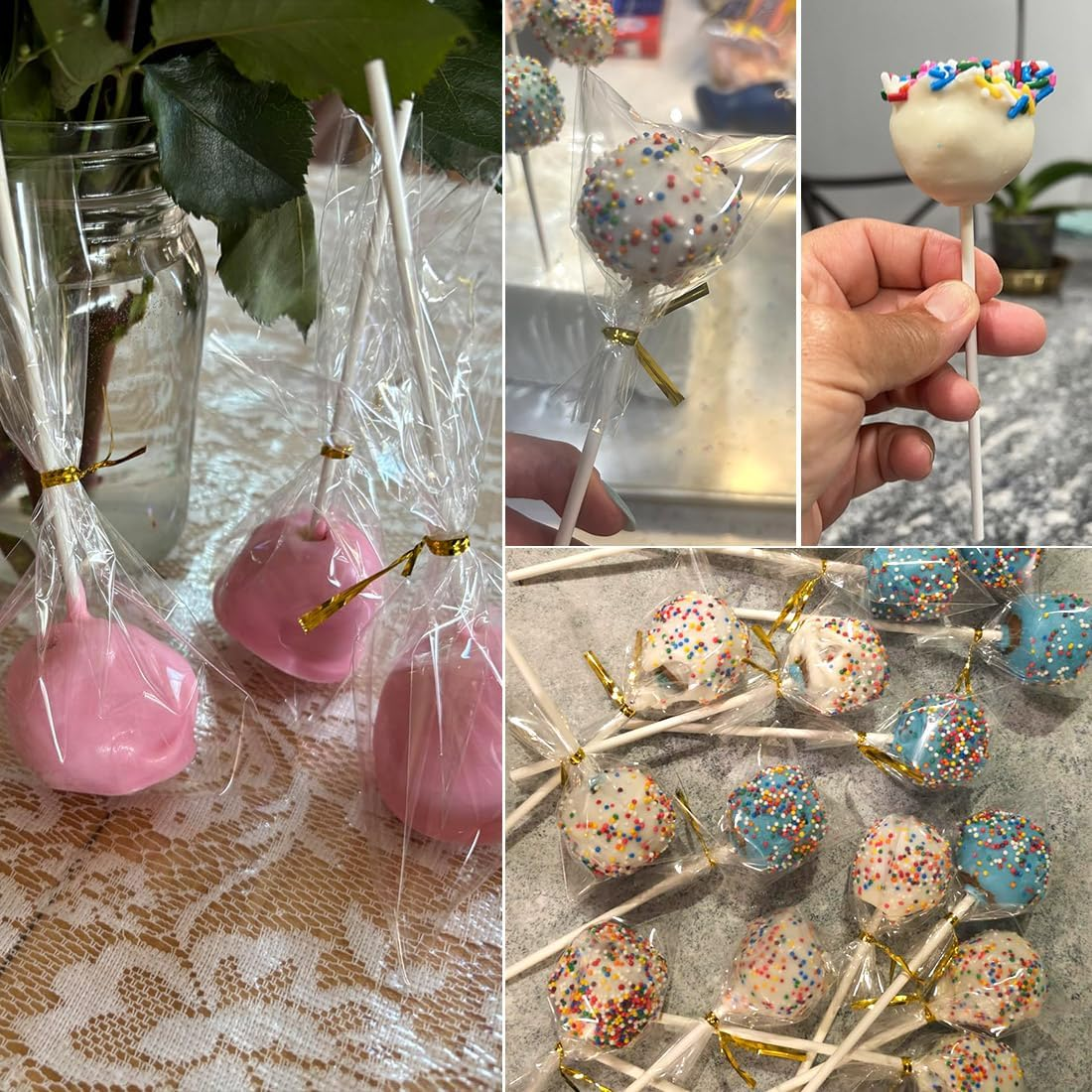 Betterjonny Cake Pop Treat Bag Set, Including 100 Parcel Bags 100 Papery Treat Sticks 800 Metallic Twist Ties and Meat Baller, Cake Pops Making Tools for Candies, Chocolates and Cookies image number 6