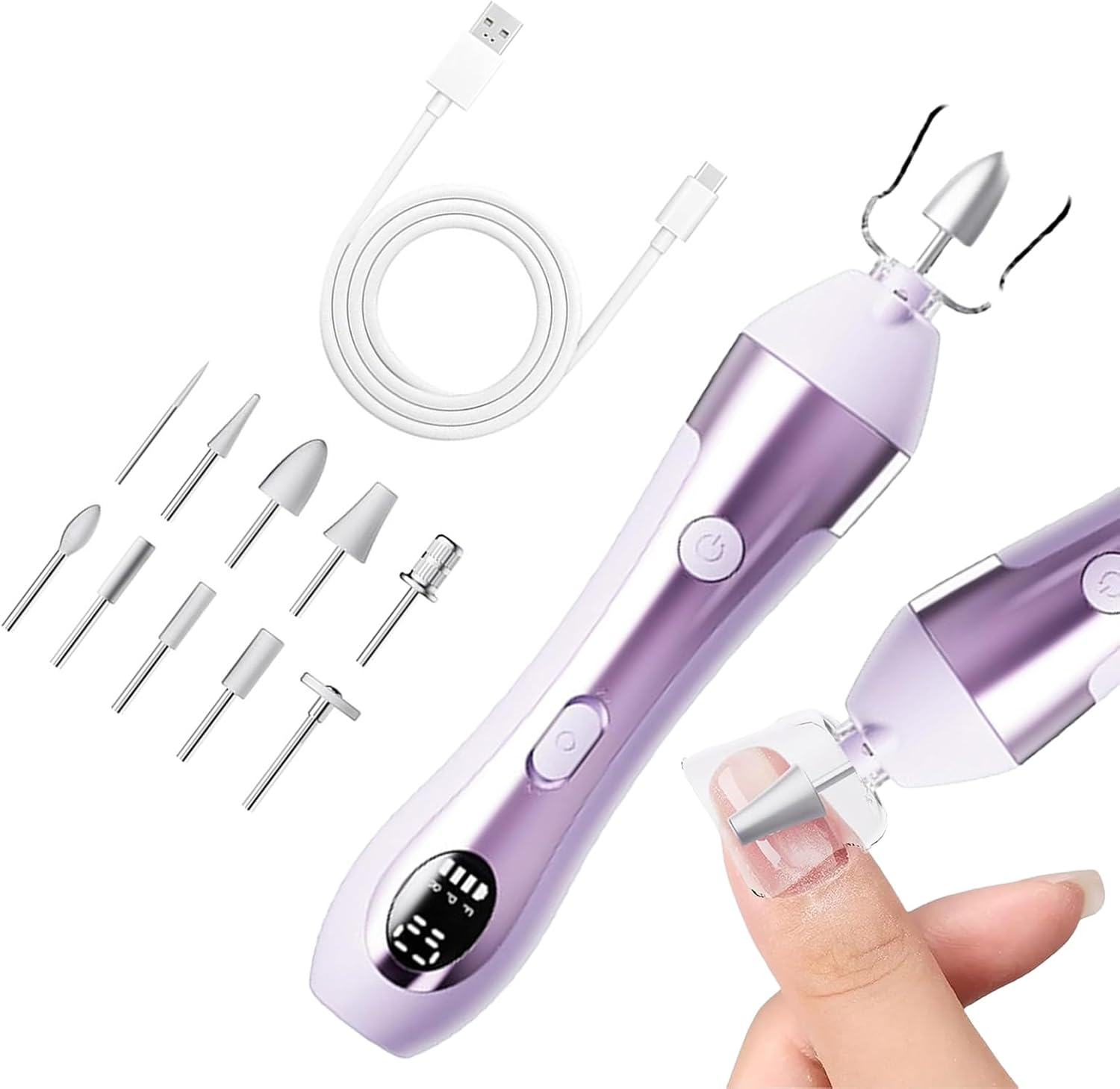 Nail Drill, Portable Nail Drill Electric Tool, 10 Speed Manicure Supplies with Led Light for Elderly Friends Beginners Family Salon Home