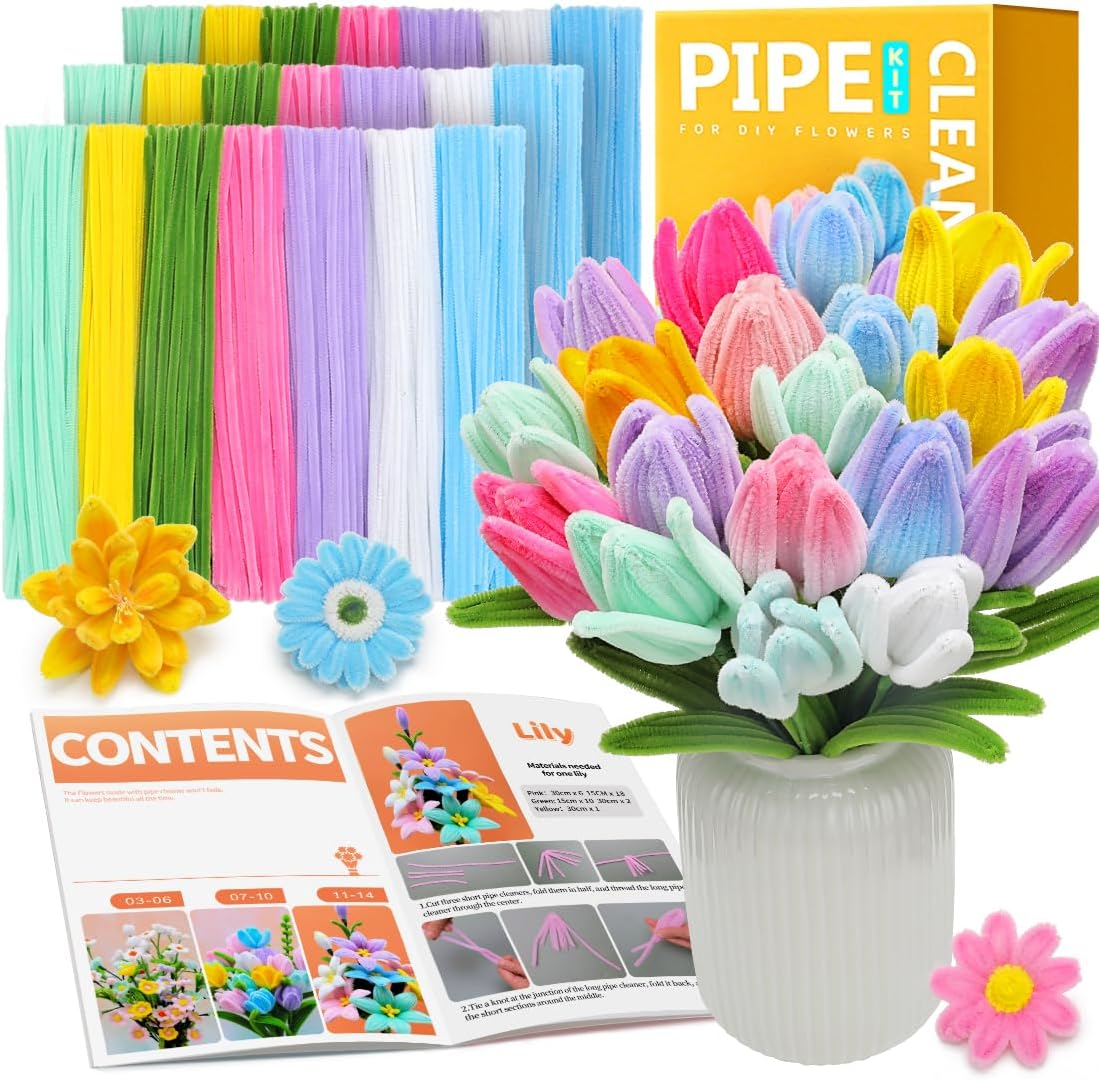IOOLEEM Pipe Cleaners, 480Pcs Multi-Colored, Flower Making Kit, Arts and Craft Supplies, Pipe Cleaners Kit, Pipe Cleaners for Flowers, Craft Supplies Kit,Gift Ideas for Art Project Activity Gifts. image number 1