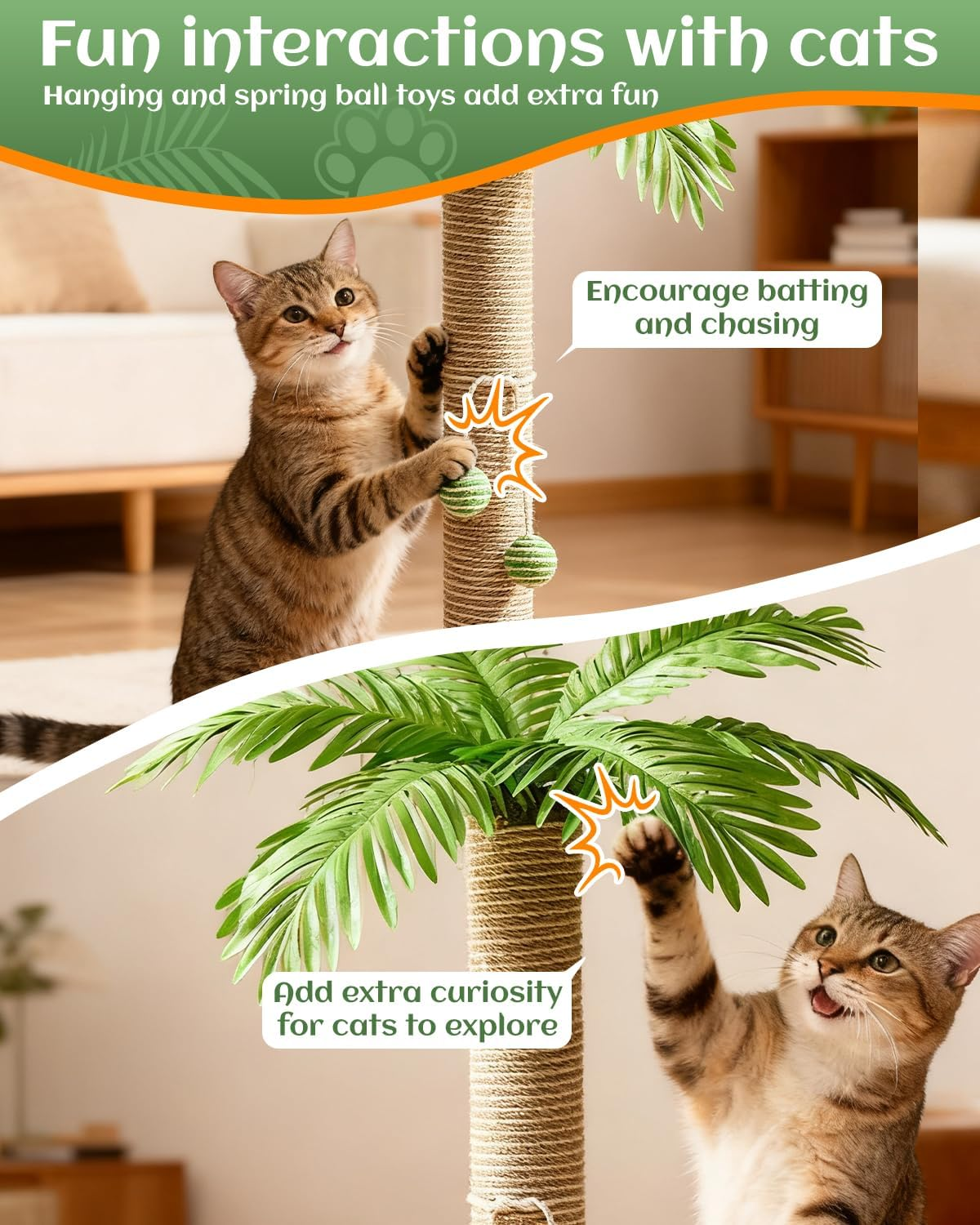 STORM HERO Cat Scratching Post - 70Cm Tall Cats Scratcher with 3 Cat Balls, Cats Climbing Tree Tower with Stable Base,Sisal Rope Kitten Scratch with Interactive Hanging Ball for Small Medium Large Cat image number 3
