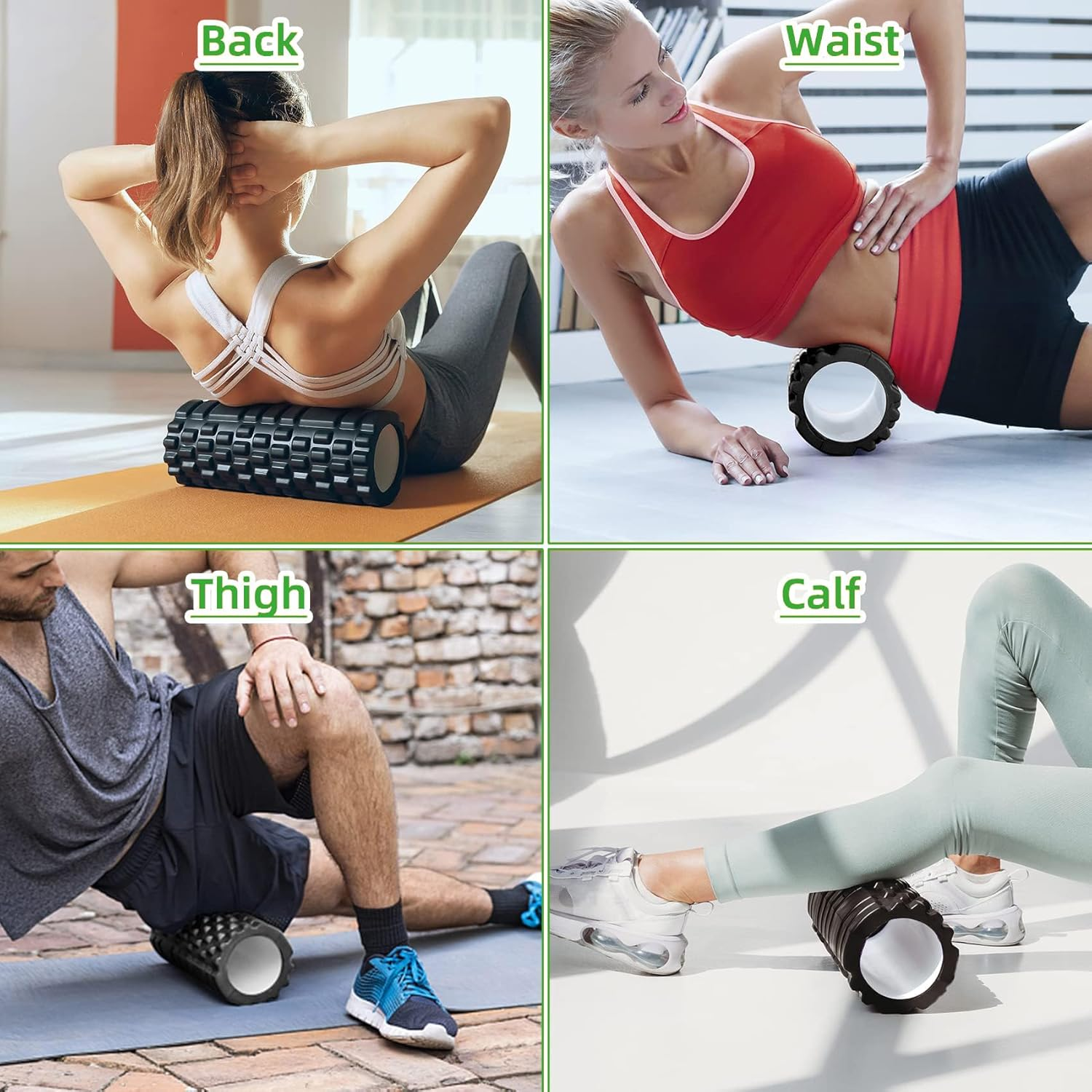 Foam Roller - EVA Muscle Massage Roller for Deep Tissue Tension Relief, Trigger Point Fitness, Self Massager for Back, Legs, Yoga, Pilates, Gym (Black) image number 6