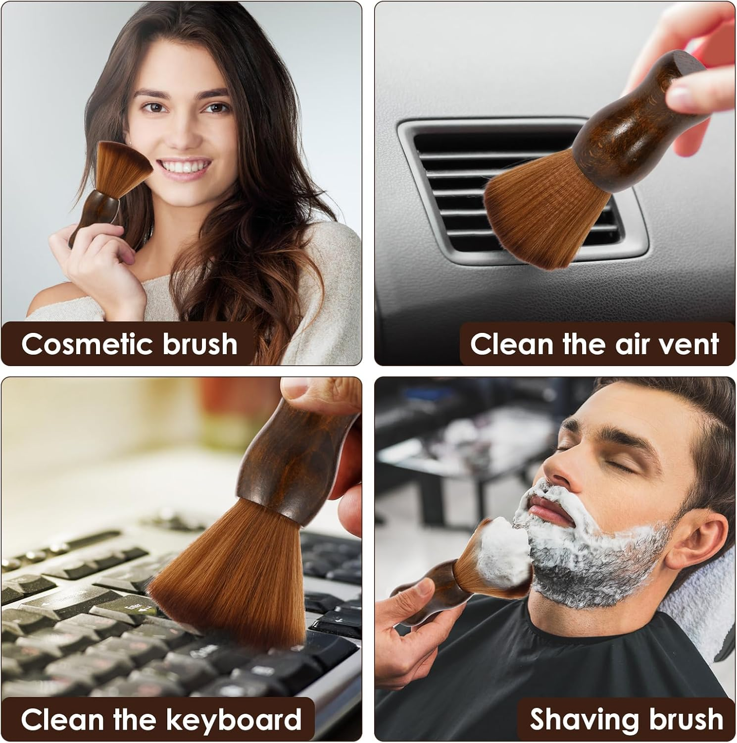 Hair Cutting Neck Duster Brush, Barber Brush, Soft Bristle Neck Duster Brush with Wooden Handle for Salon Barber Hairdressers (Brown) - Brown image number 5