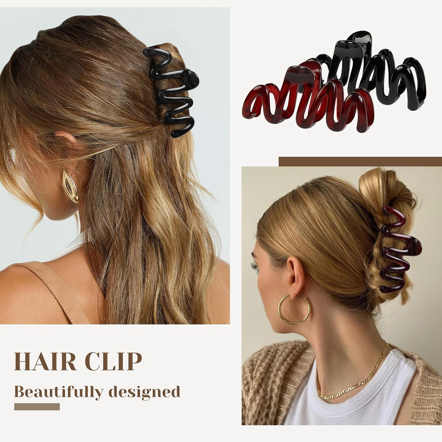 Calkkrer Pack of 4 Wave Hair Clips for Women, Large Duck Beak Hair Clips, Flat and Non-Slip, Hair Accessories for Thick Hair, Cute Hair Clips image number 4