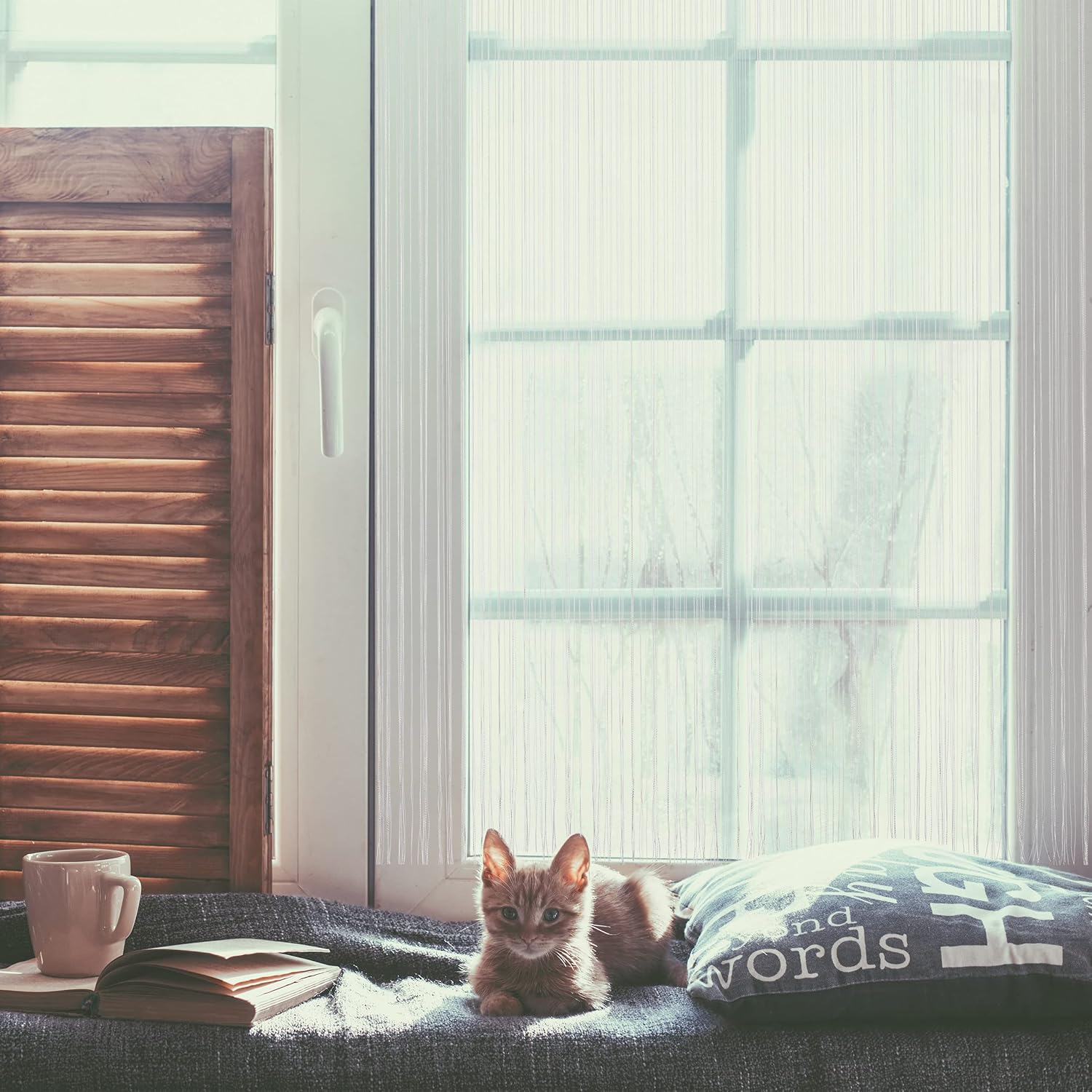 Relaxdays White String Curtains Set of 2, Can Be Shortened, with Eyelet Top for Windows & Doors, Fly Screen, 90X245Cm image number 1