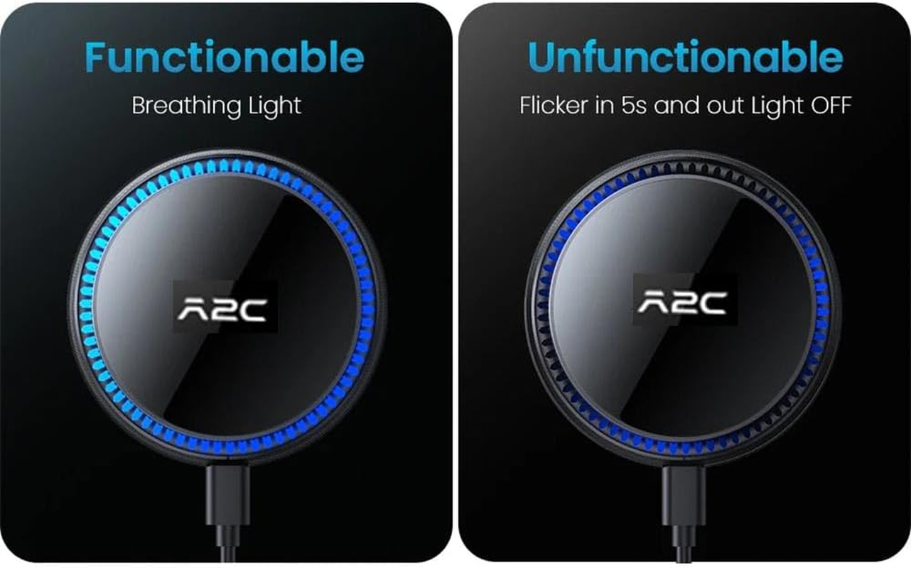 A2C Universal Qi2 Magnetic Car Mount 15W Wireless Charger [Car Plug, USB-C Cable & Metal Ring] for Iphone 17 16 15 14 13 12 Magsafe Case, Magnet Air Vent Phone Holder Cooling Charging - Black image number 6