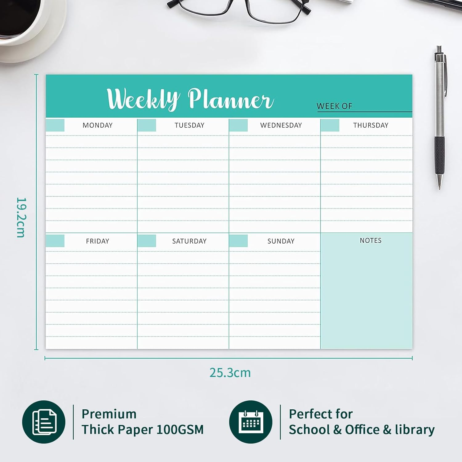 Undated Weekly Planning Pad, 52 Sheets Tear off to Do List Pad with Daily Schedule, 100Gsm Paper, 25.4X19 Cm - Student, Work Planner image number 4