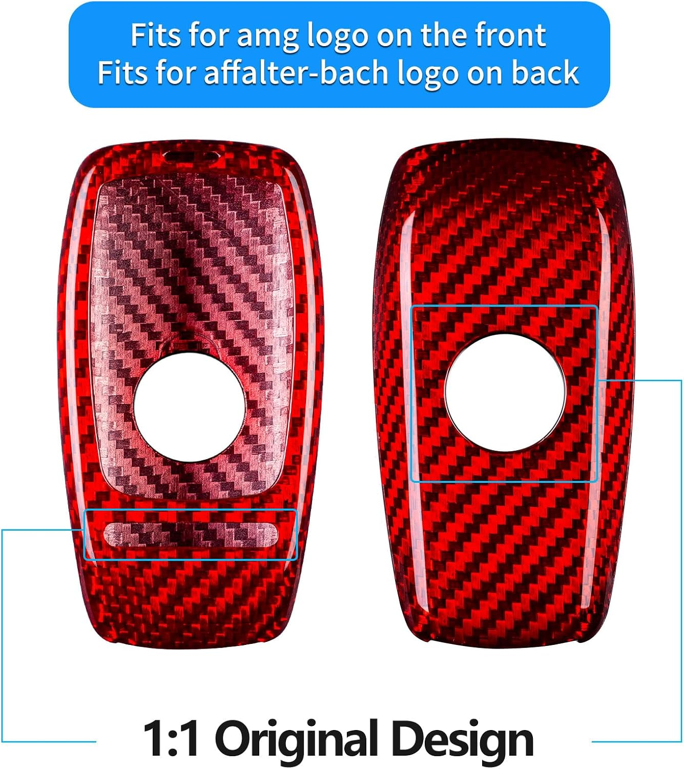 T-Carbon Real Glass Fiber Key Fob Cover for Mercedes Benz, T-Carbon Key Fob Protector Fits for Mercedes-Benz AMG A220 CLS Class E-Class E63S GLE 350 4Matic S-Class Remote Key Case (Red) (003-Bca-Red) image number 2