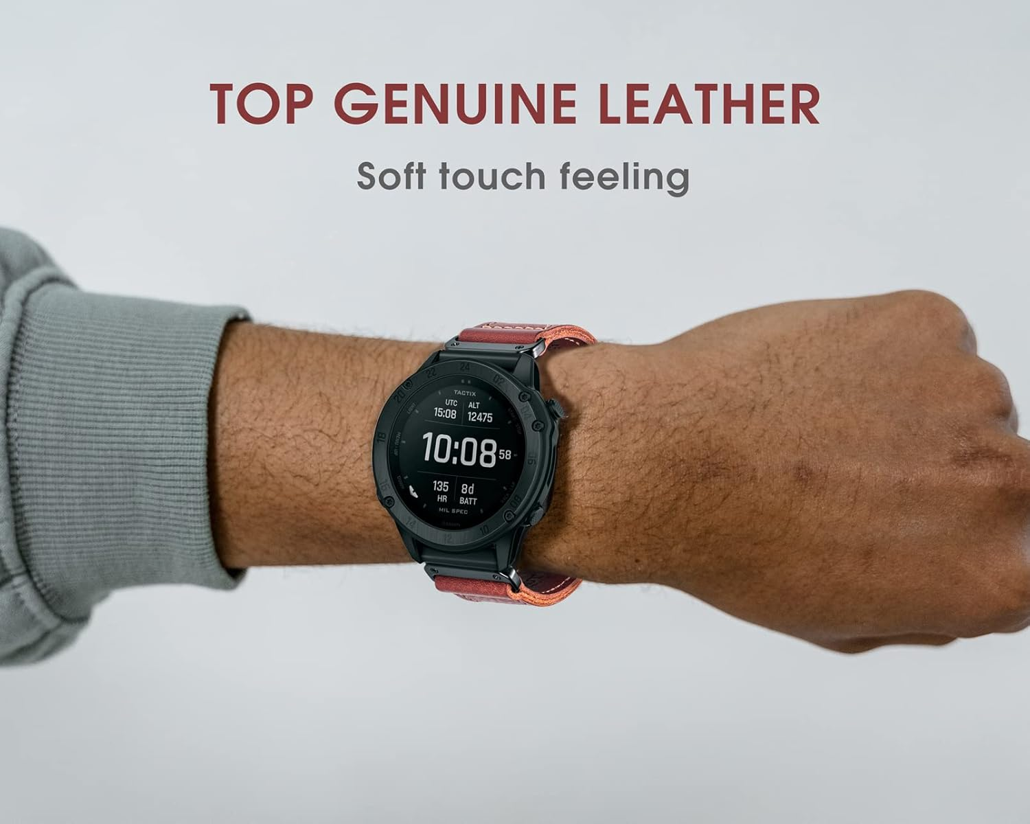 Compatible with Garmin Watch Band, Genuine Leather Watch Band, Retro Vintage Strap for Fēnix/Forerunner/Vivoactive/Approach/Marq/Quatix/D2 Series Tough Replacement Band image number 4