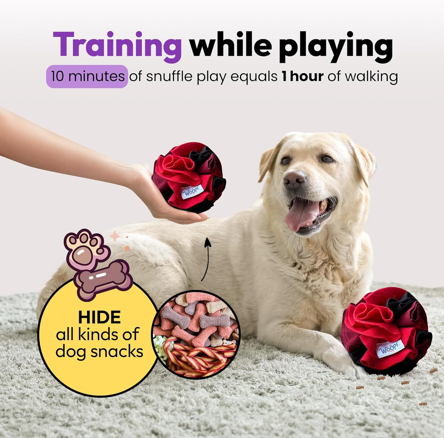Snuffle Ball for Dogs - Soft Interactive Toy for Mental Enrichment, Slow Feeding, Boredom & Stress Relief, Foraging - Thick & Durable Polar Fleece Treat Ball for Dogs - 7.9", Large, Strawberry image number 2