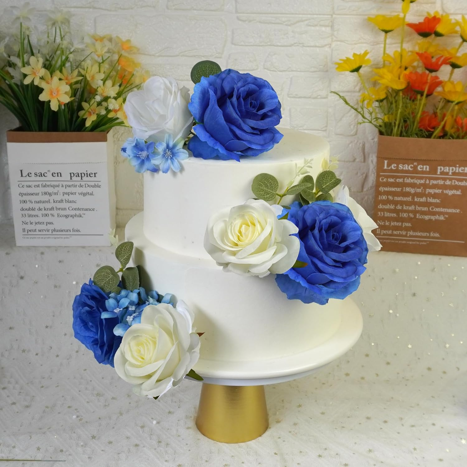 DRWATE Flower Cake Toppers Boho Cake Toppers Artificial Blue Rose Eucalyptus Cake Decorations for Girl Women Birthday Baby Shower Wedding Valentine'S Day Celebration Boho Party Supplies (Style 6) image number 2