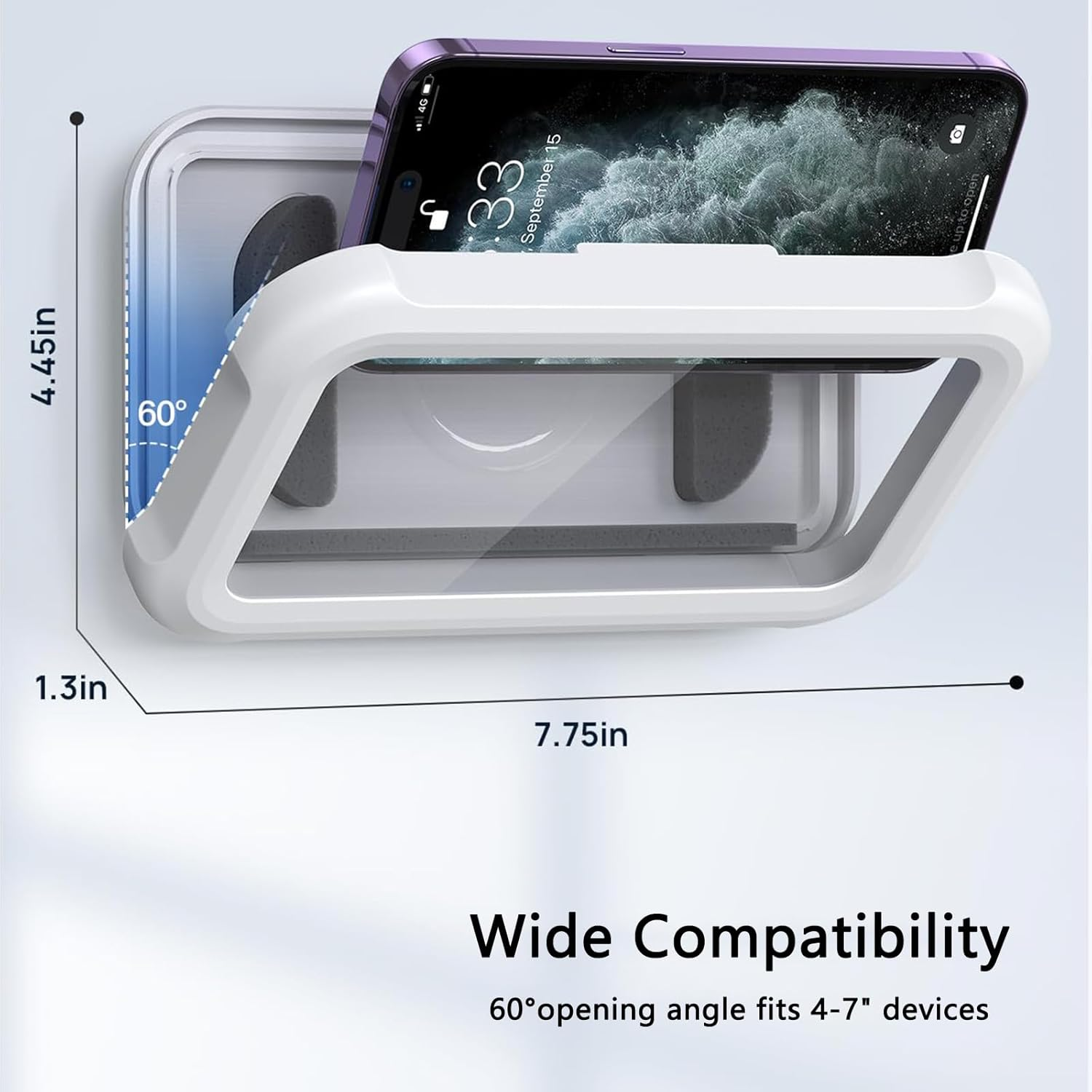 TONGLUO Shower Phone Holder Waterproof, 360&deg; Rotation Adjustable Wall Mount, Bathtub/Bathroom Phone Stand with Anti-Fog Case for Iphone 17 Pro Max Air and 4-7" Phones(White) image number 6