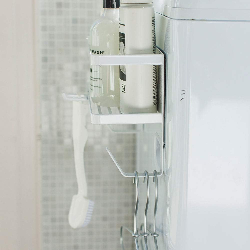 Yamazaki Industry 4768 Magnetic Rack with Hose Holder, White, Approx. W 11.0 X D 4.7 X H 7.3 Inches (28 X 12 X 18.5 Cm), Tower, Can Store Water Supply Hoses, Laundry Side Rack image number 1