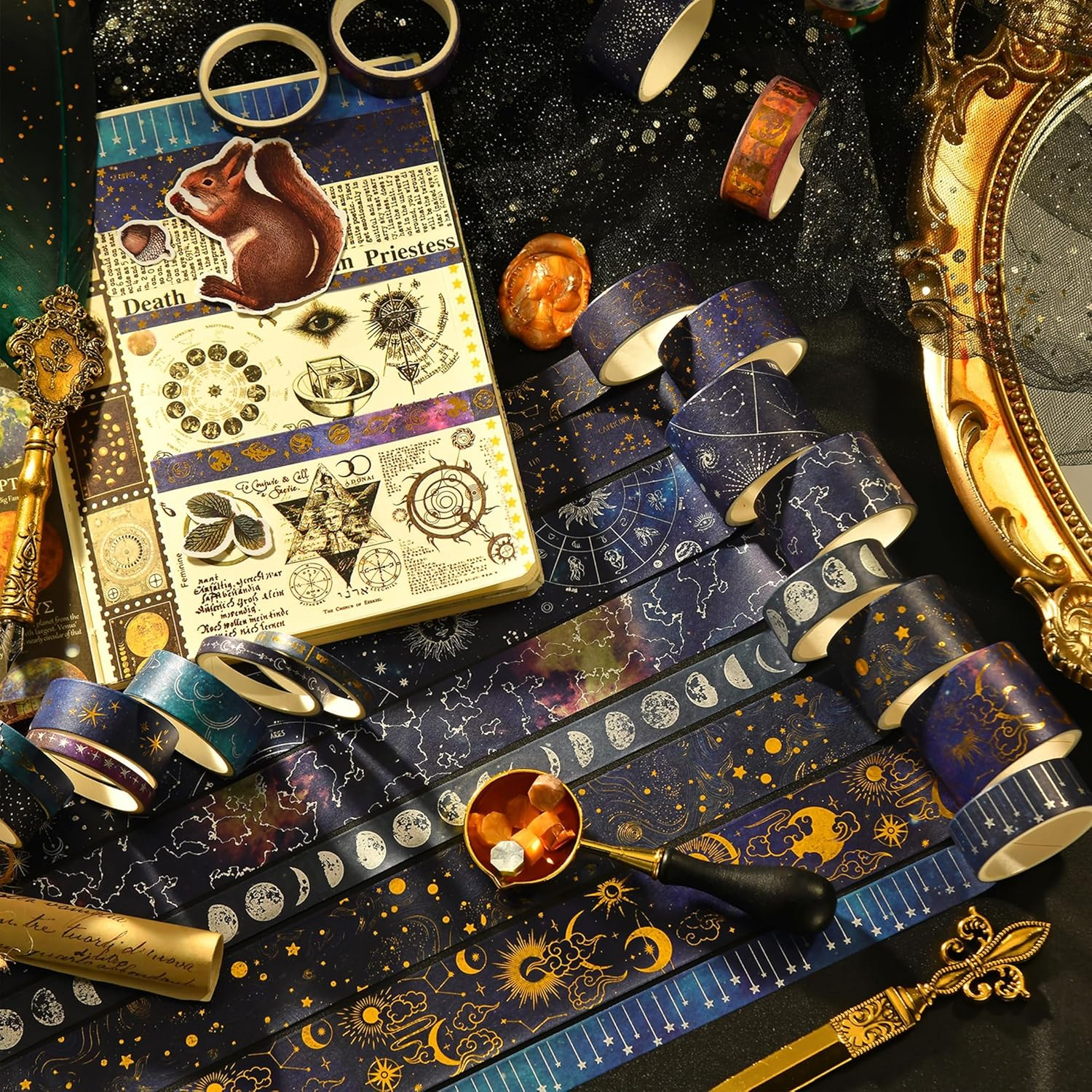 KAVI' S 20 Rolls Galaxy Washi Tape Set Stars Arts Adhesive Tapes Gold Silver Foil Decorative Masking Tape Sets for Craft, Kids, Scrapbook, DIY, Gift Wrapping image number 6