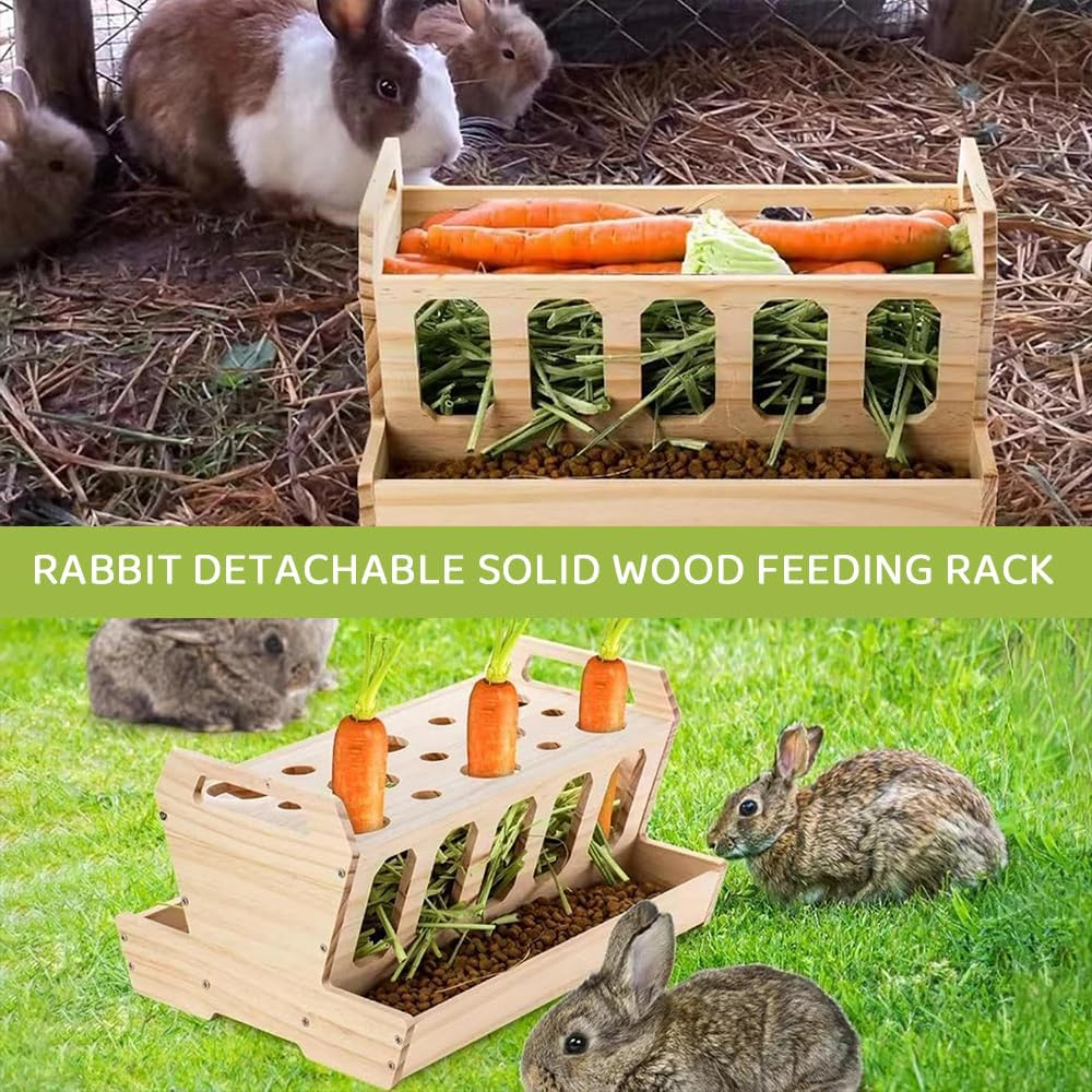 Wooden Rabbit Hay Feeder &ndash; Small Animal Food Holder, Less Waste Hay Rack for Guinea Pig, Bunny, Chinchilla & Other Small Pets