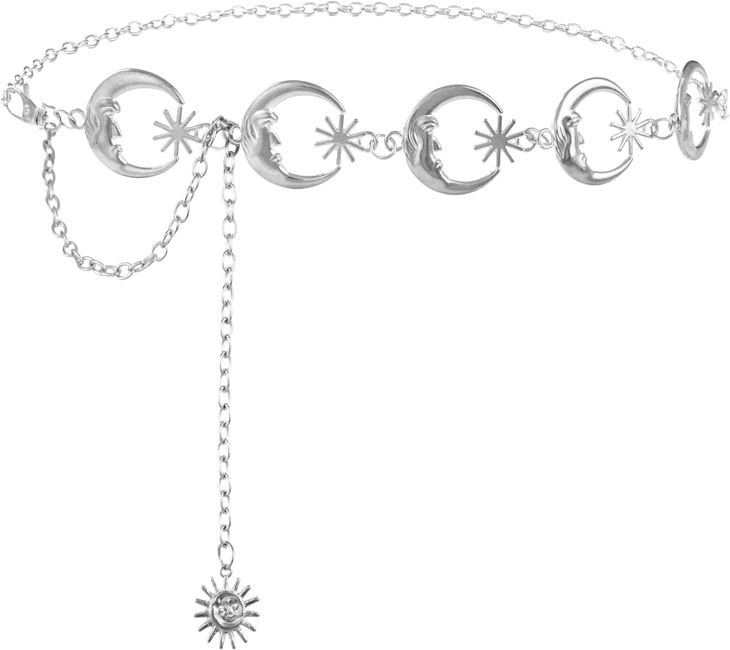 FIORETTO Chain Belt for Women Metal Waist Chain Fashion Multilayer Chain Belts for Dress, Silver, One Size image number 4