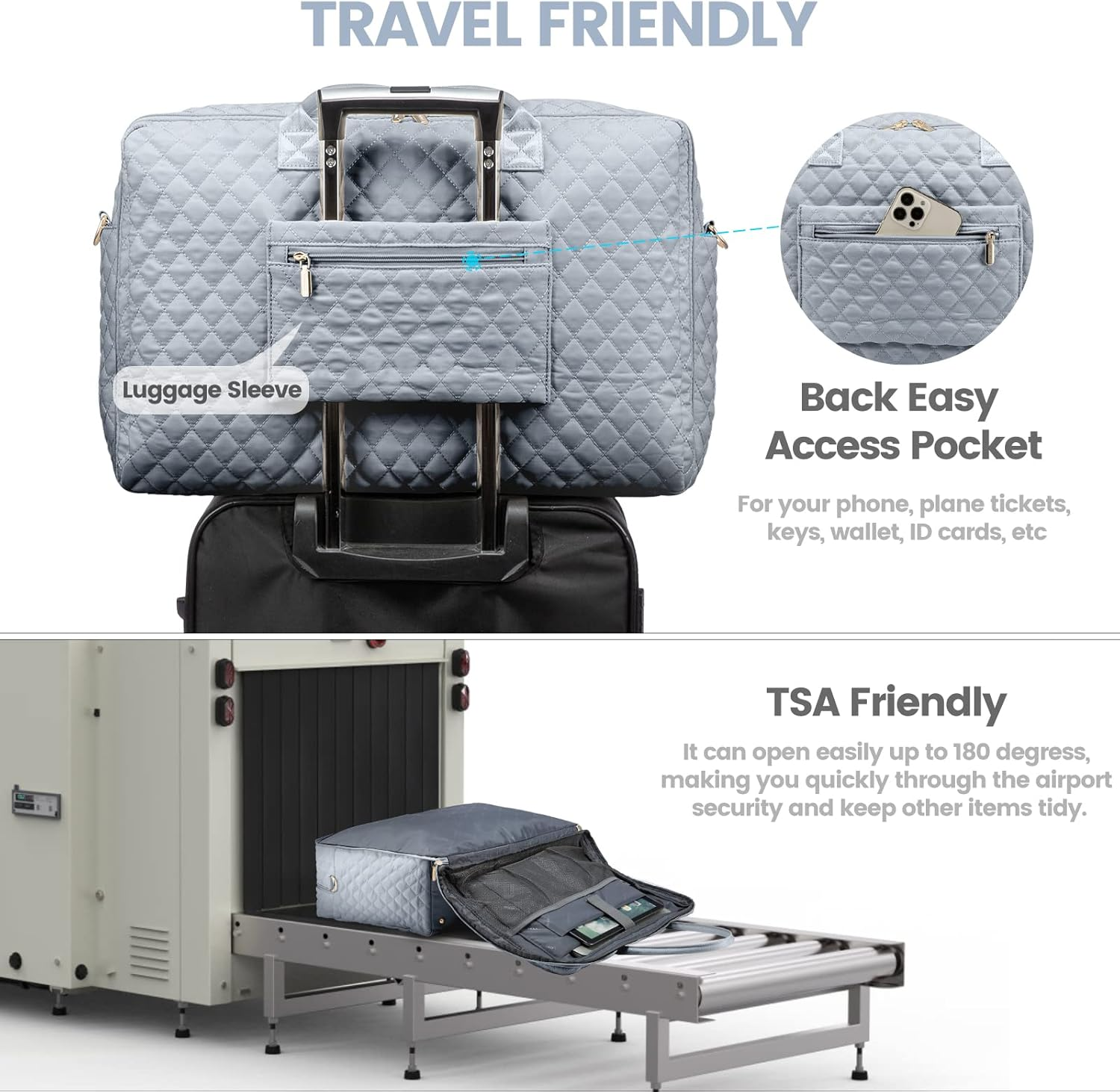 LOVEVOOK Travel Duffle Bag, Weekender Bag for Women with Toiletry Bag Carry on Overnight Bag with Laptop Compartment, Yoga Gym Bag with Wet Pocket Shoe Bag, Hospital Bag for Labor and Delivery, Grey,