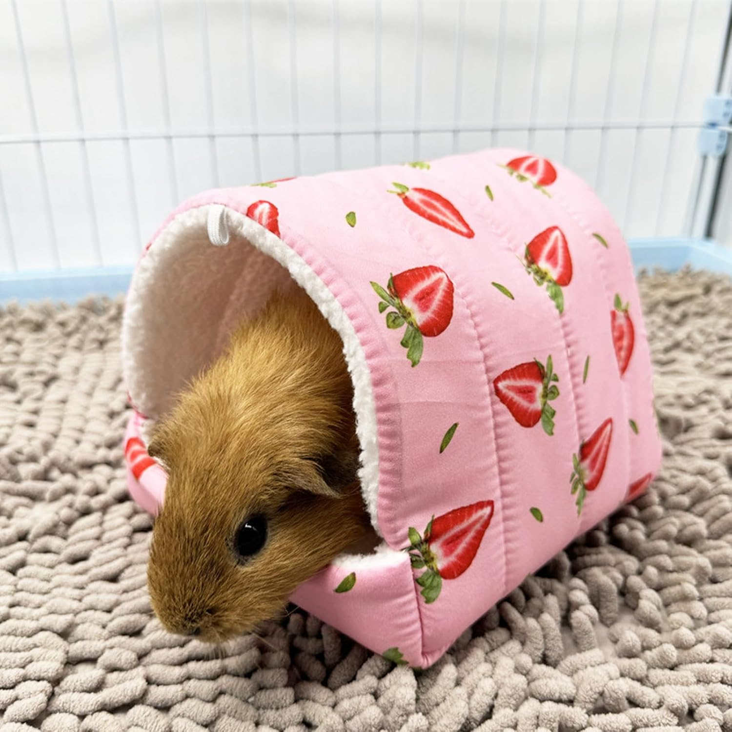 Guinea Pig Beds,Small Animal Beds Hideout Soft Cozy Hamster Bed House Small Pet Bed Cave Nest for Guinea Pigs Hamsters Hedgehog Ferret Chinchilla,19&times;19Cm (Strawberry) image number 4