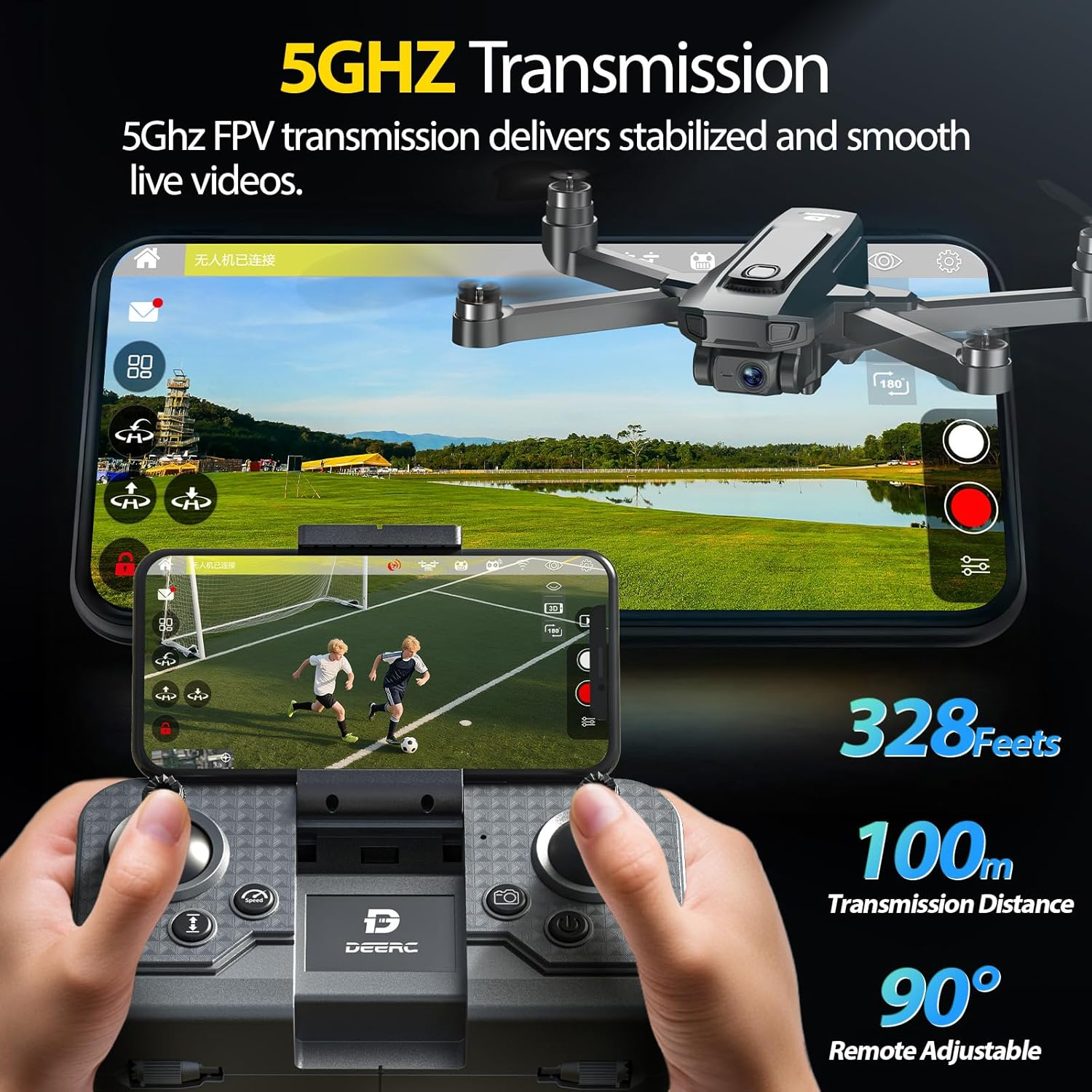 DEERC Drone with 1080P Camera for Adults with 5G Transmission, Foldable RC Quadcopter Small Drone Toys, Brushless Motor, Altitude Hold, 3D Flips, 2 Batteries image number 6