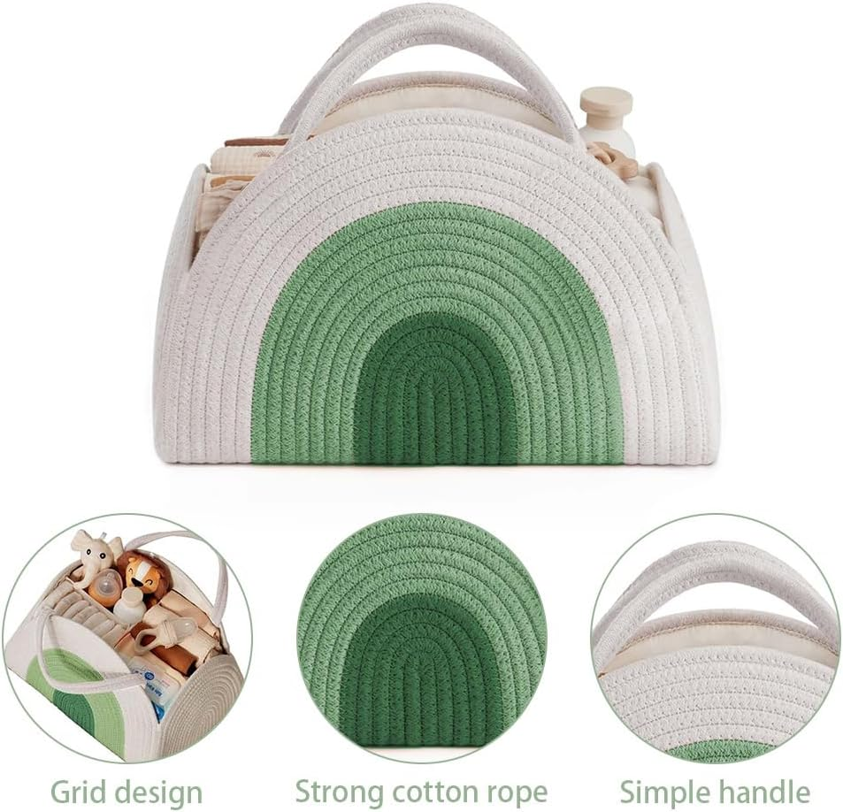 Cotton Rope Diaper Caddy Basket, Diary Baby Diaper Caddy Organizer, Large Shower Caddy for Newborn, for Baby Shower List, Newborn Essentials Basket (Green) image number 1