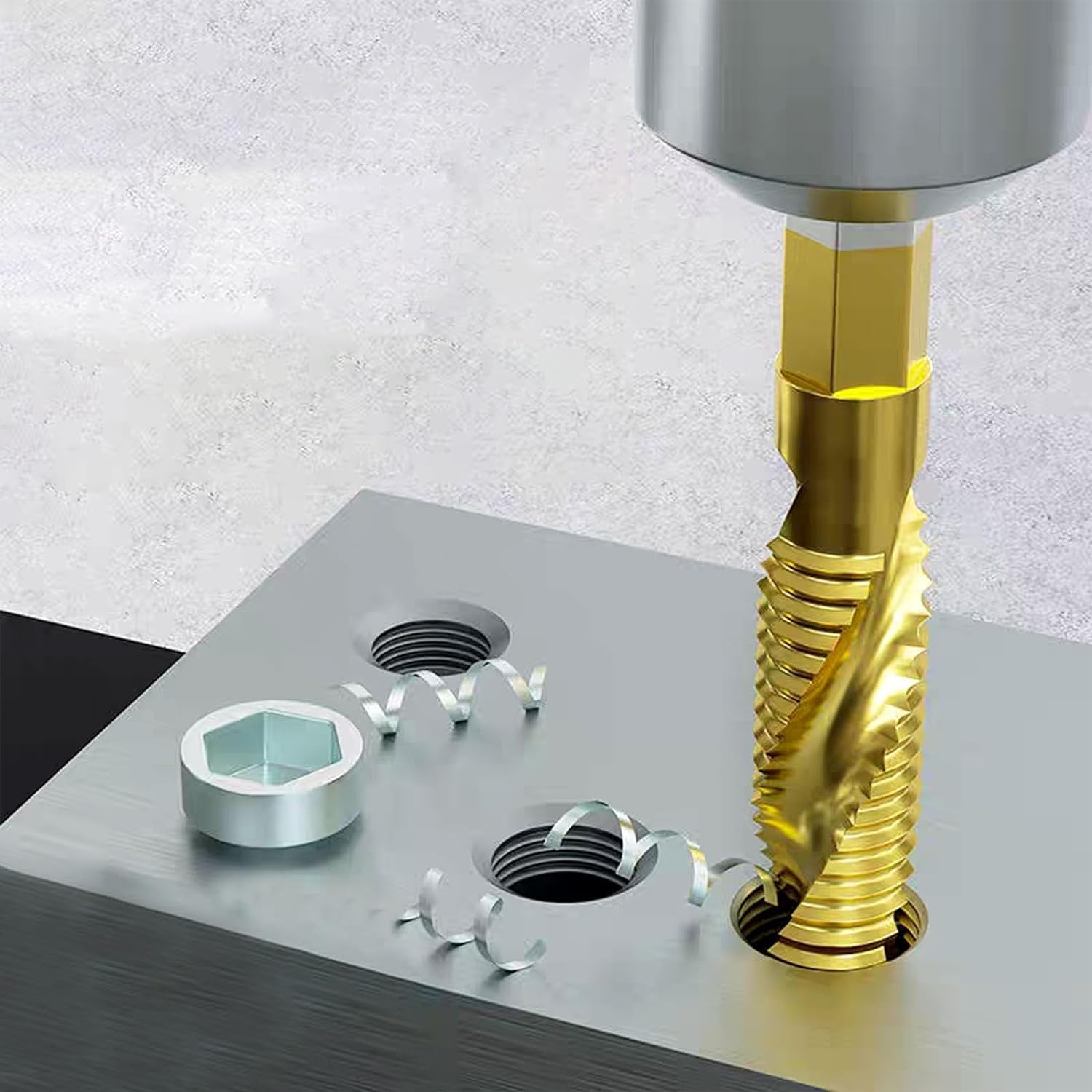 Combination Drill and Tap Bit, 6 Pcs Screw Tapping Countersink Drill Bits 1/4" Metric M3 to M10 HSS Titanium Thread Tap Drill Bit Set for Wood and Plastic image number 2