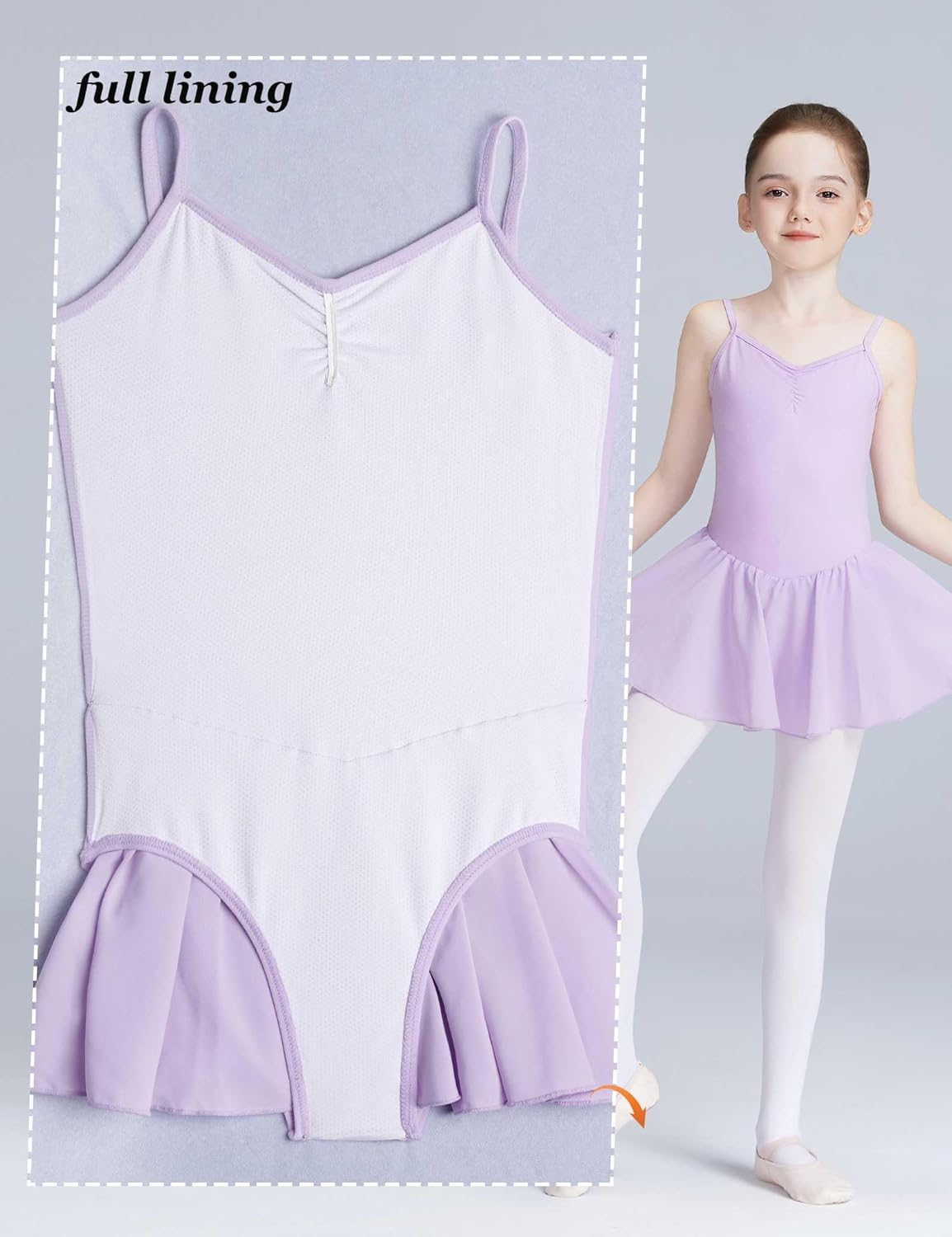 Daydance Lined Toddler, Kids, Girls Ballet Leotards with Skirt, Camisole Straps Dance Wear for Training, Practice, Recitals image number 6