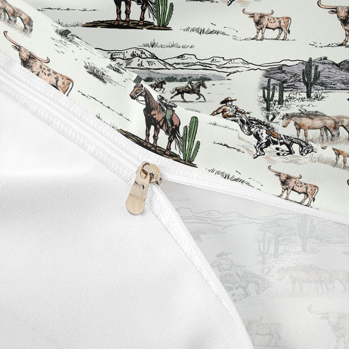 Western Cowboy Duvet Cover Set King Size,Vintage Southwest Style Comforter Cover Desert Cactus Cow Horse Animals Bedding Set for Kids Boys Girls Adult Room Decor,Grey Brown White Quilt Cover 3Pcs image number 2