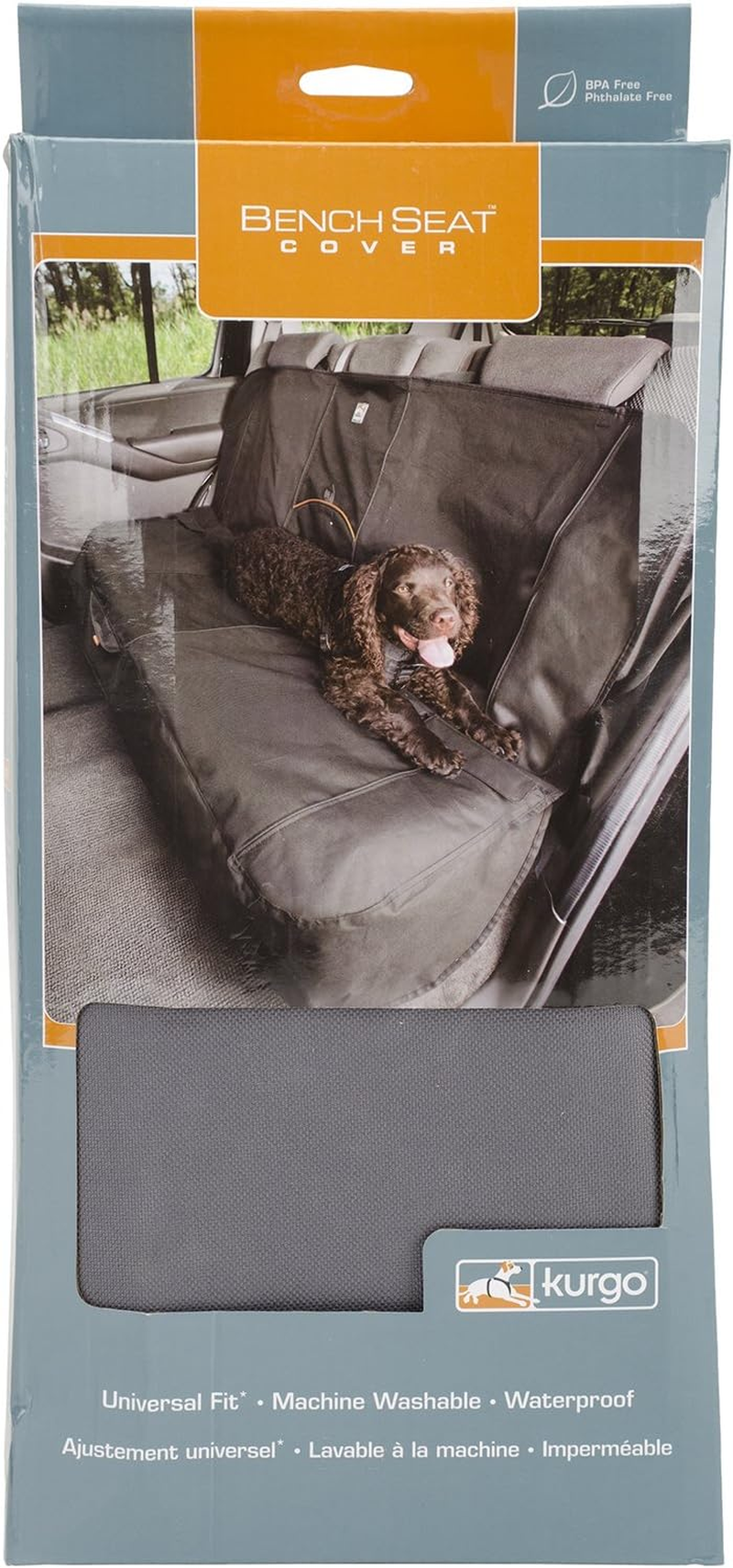 Kurgo Rover Bench Dog Seat Cover, Car Bench Seat Covers for Pets, Dog Back Seat Cover Protector, Water Resistant, Contains Seat Anchors, Scratch Proof, 140 Cm Wide - Grey Charcoal