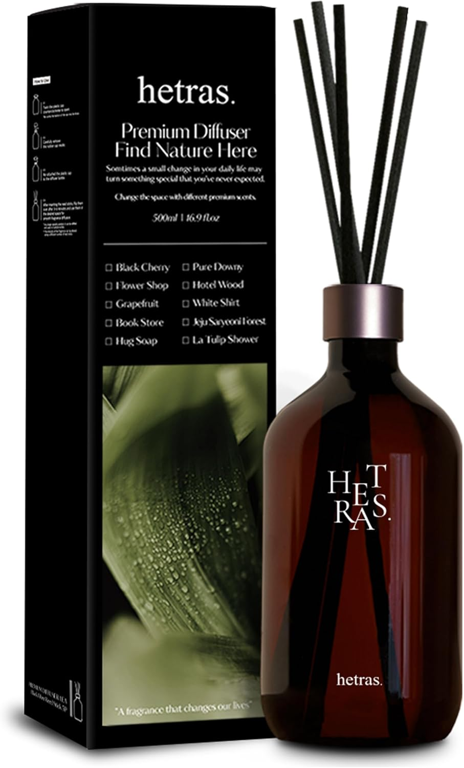 Hetras Premium Reed Diffuser Set 16.9 Fl.Oz. 2 Pack | Pure Laundry - Fresh & Warm Scent | Long-Lasting Luxury Fragrance with 10 Reed Sticks for Home & Office | Gifts for Loved One image number 4