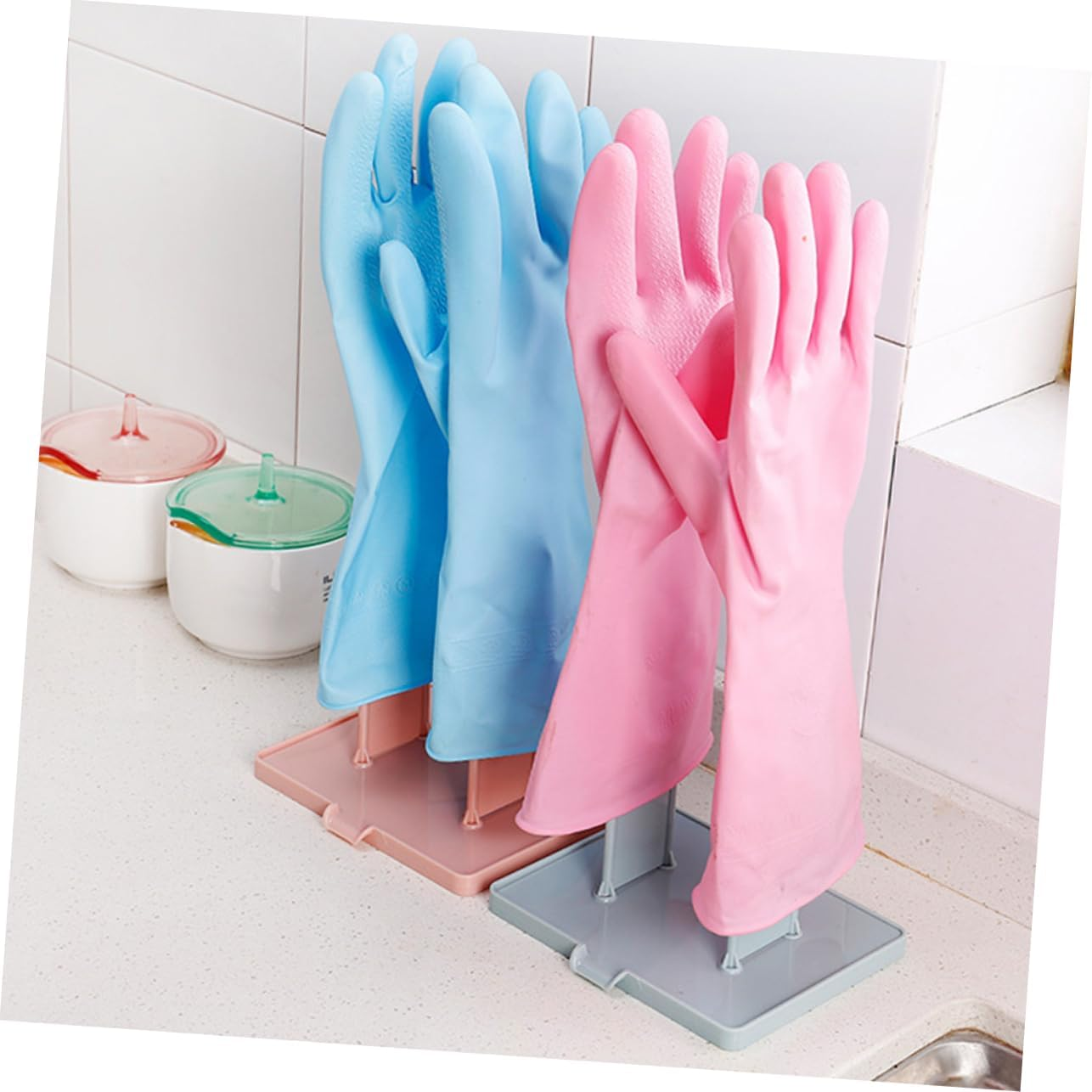 OKUMEYR Creative Gloves Rack for Kitchen Bathroom Rubber Glove Drying Storage Holder Drain Towel Rack Pink Modern Design for Dish Drying and Hanging Storage