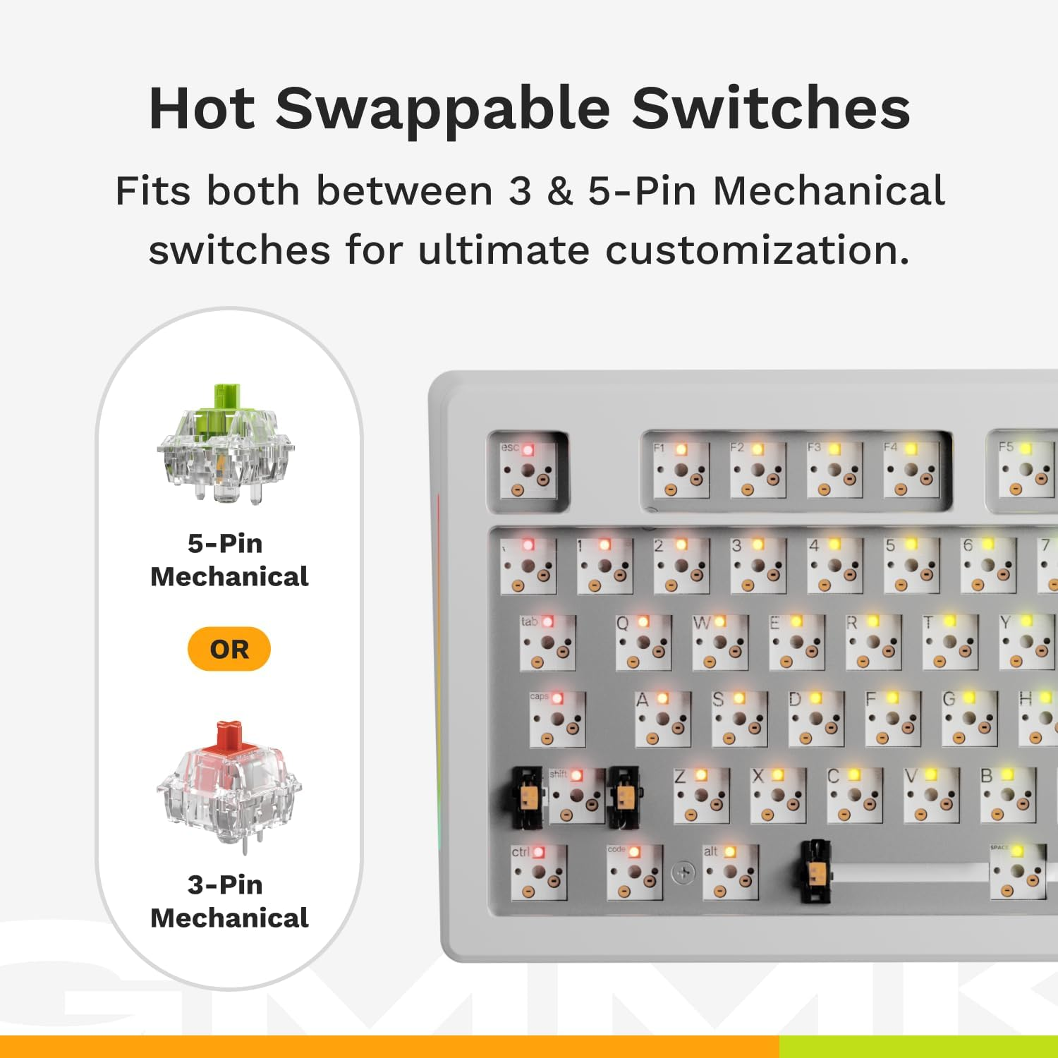 Glorious Gaming GMMK 3: Mechanical Keyboard, Full Size 100%, Modular Sealing System, Doubleshot PBT Keycaps, Aluminium Switch Plate, Hot-Swap (3/5 Pin), American QWERTY - White image number 3
