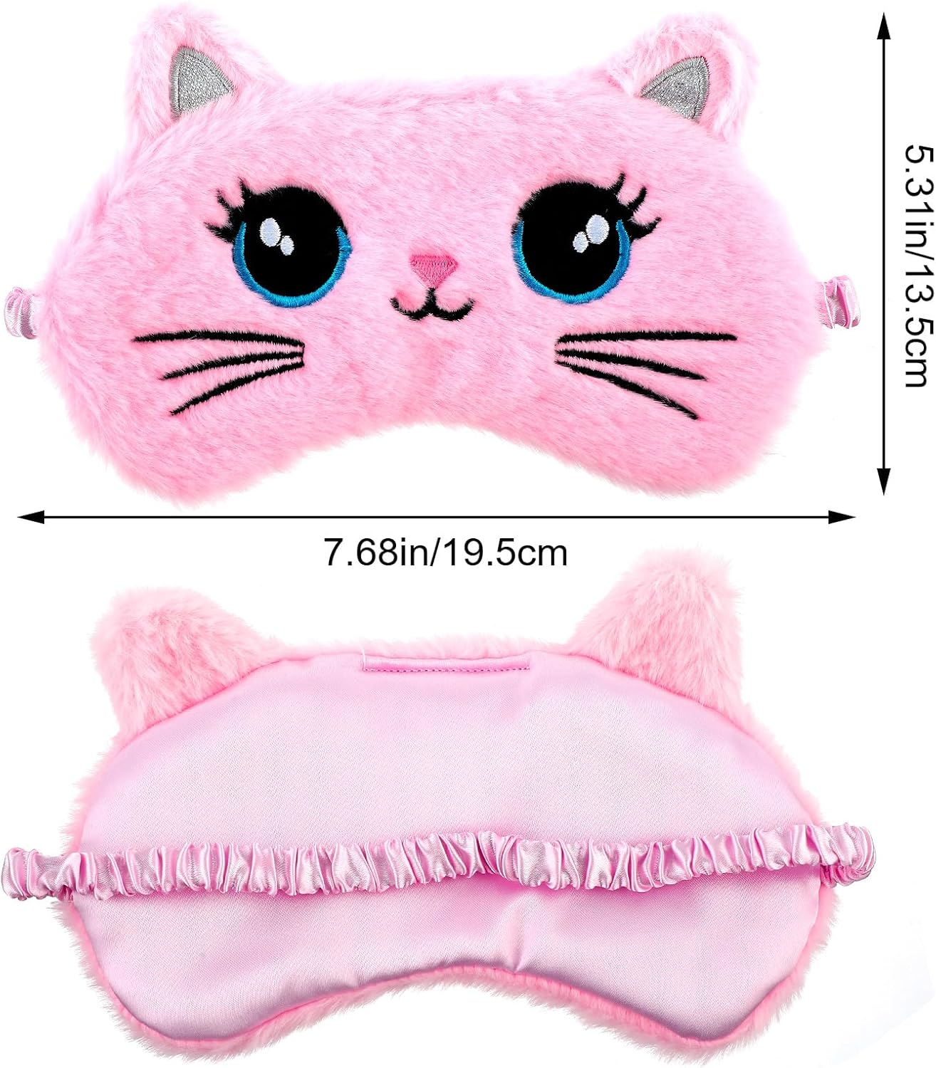 2 Pcs Plush Eye Mask Soft Sleeping Blindfold Eye Cover Comfortable Cute Animal Sleeping Mask Satin Nap Night Eyeshade Cover for Women Men Gift (Pink Muliticolor Cat Style) - Pink, Multicolor image number 6